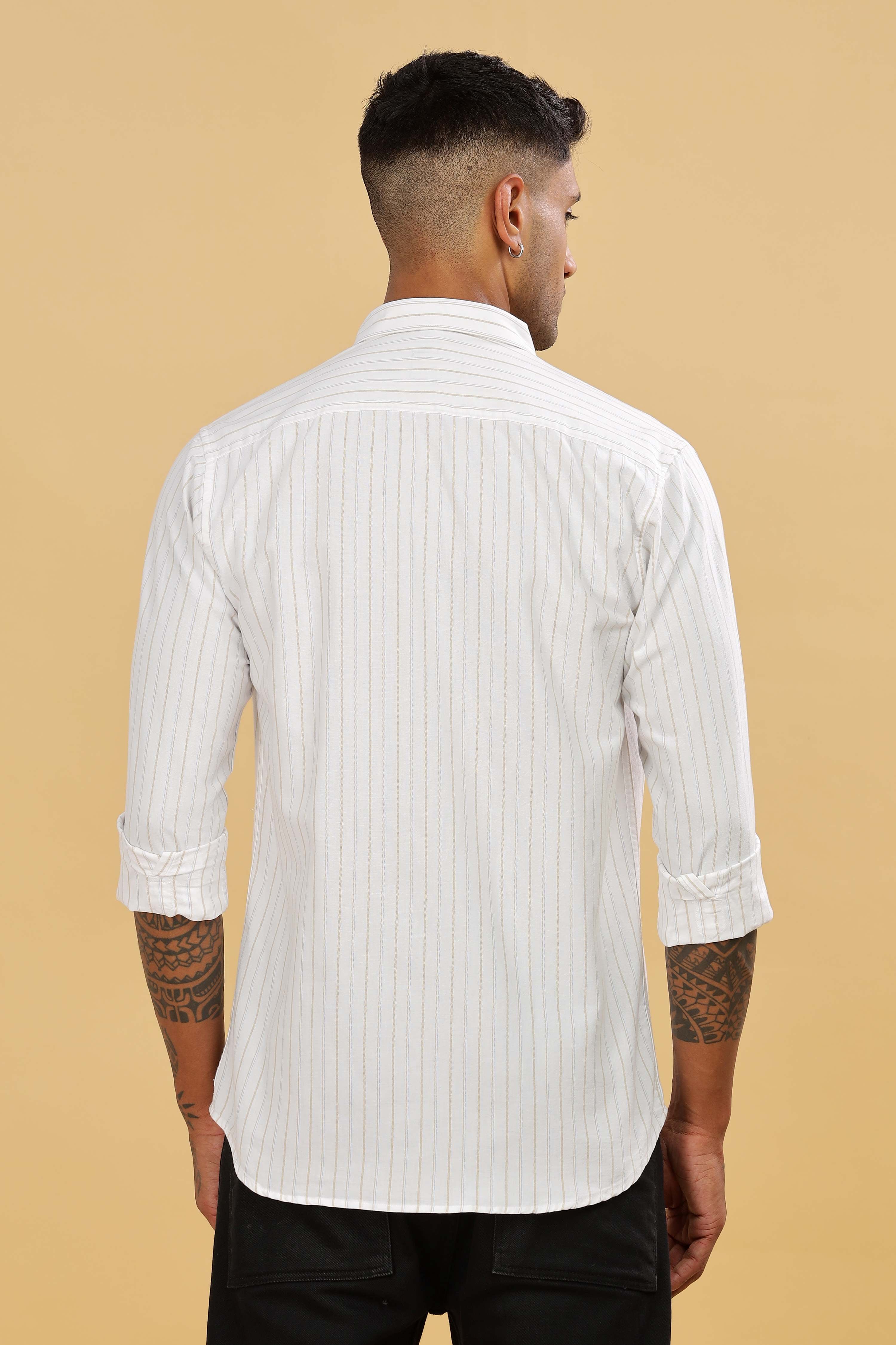 White Cotton Slim Fit Stripped Shirt