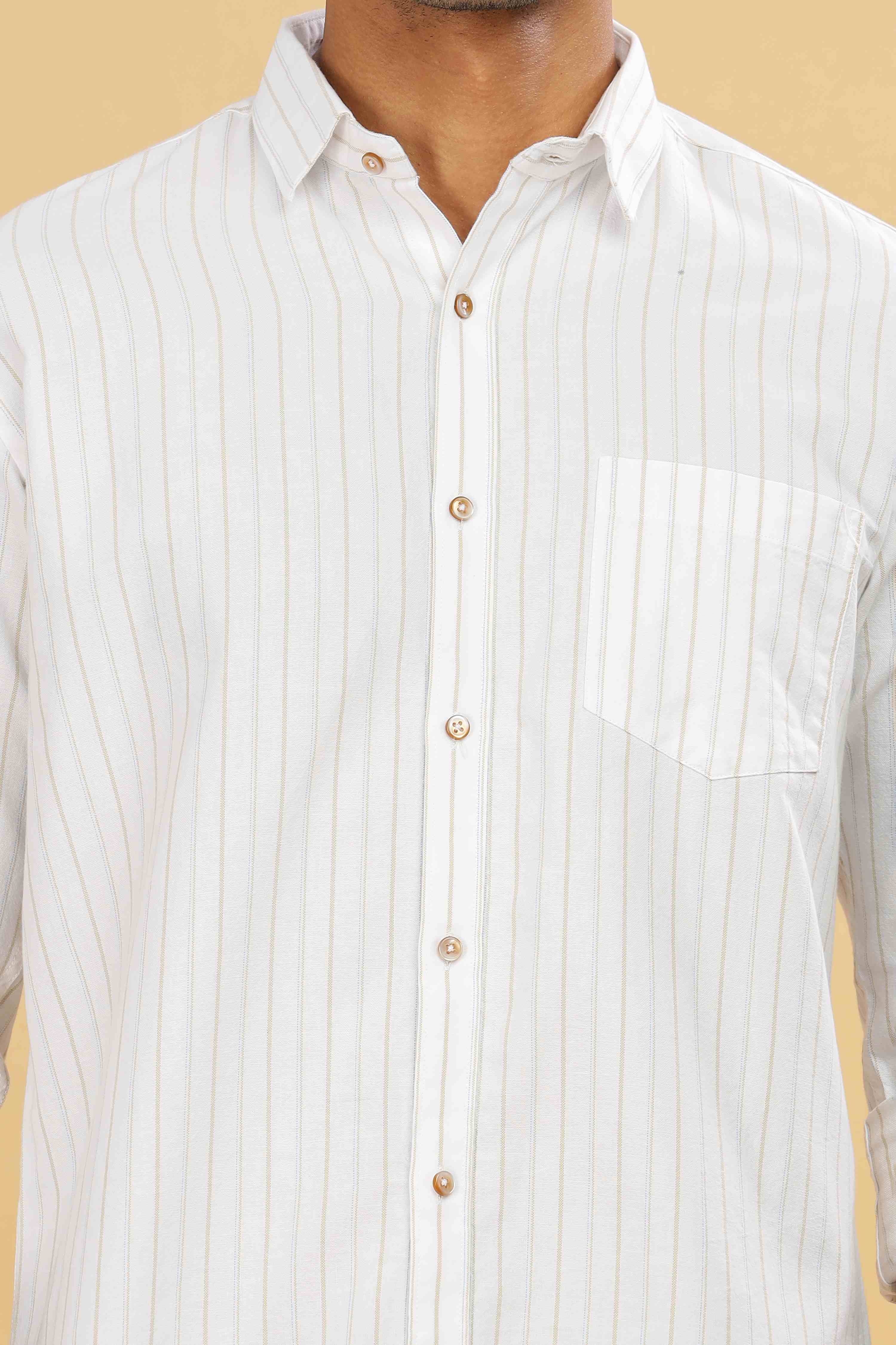 White Cotton Slim Fit Stripped Shirt