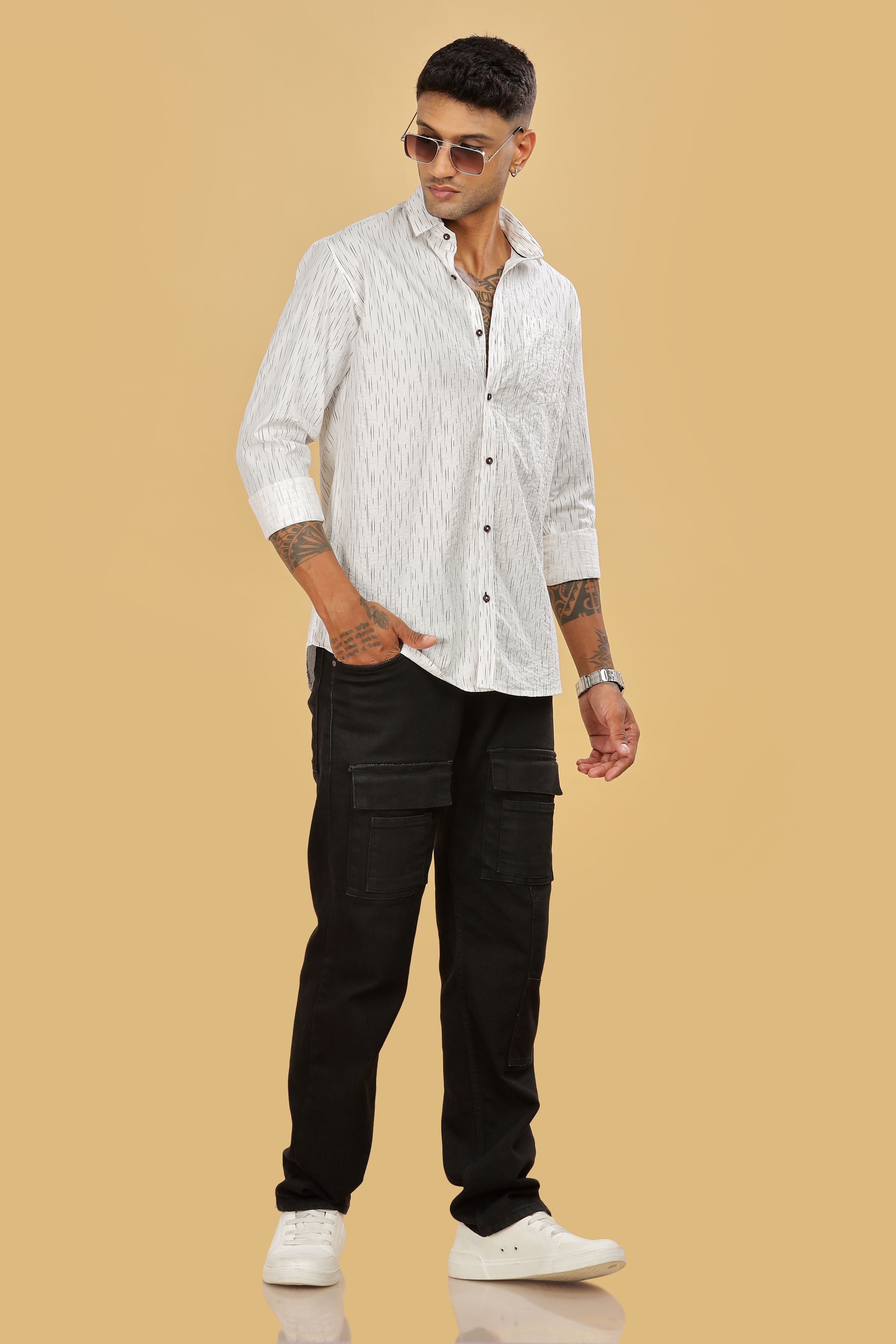 Men's Casual Printed White Shirt