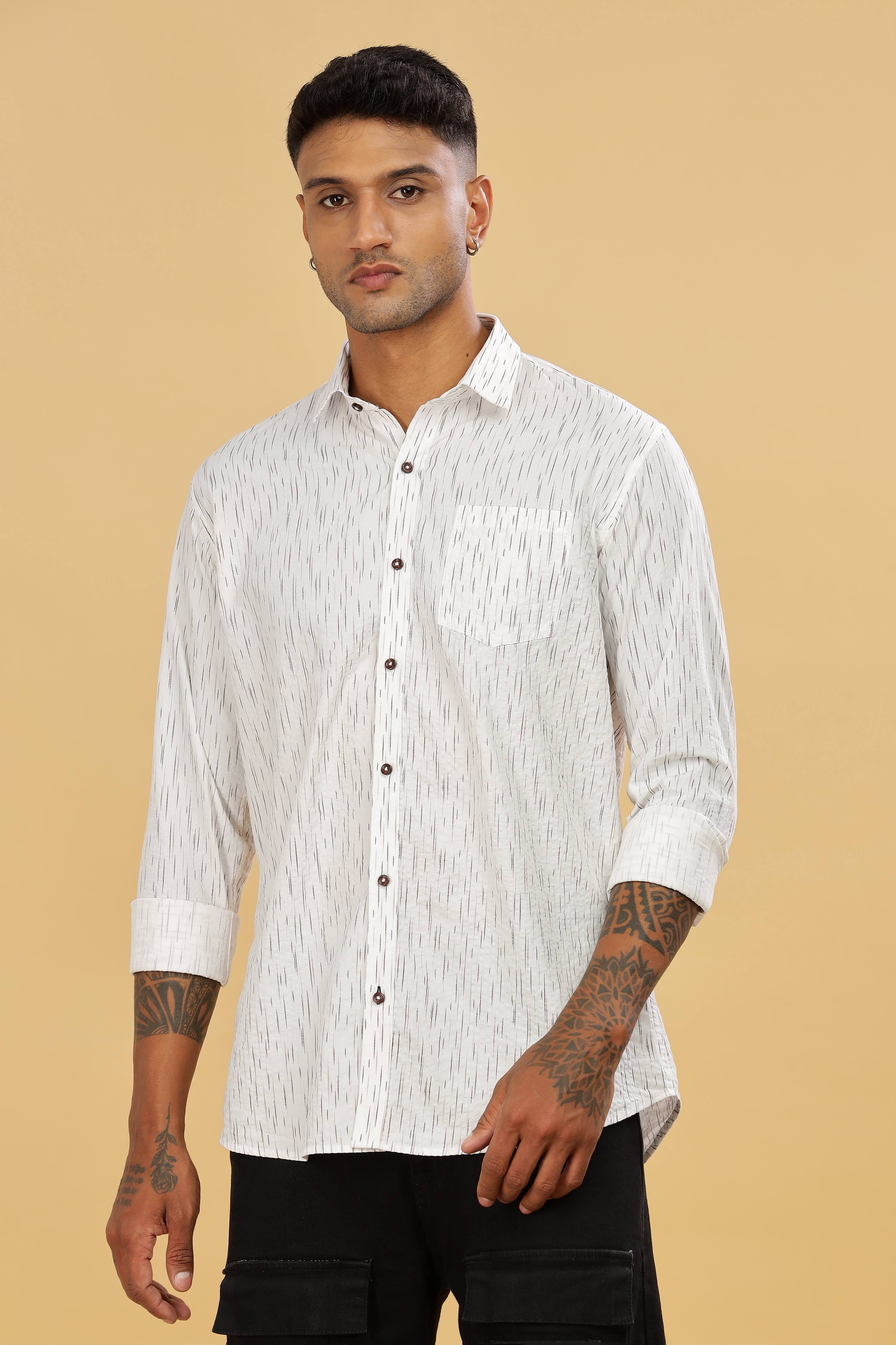 Men's Casual Printed White Shirt