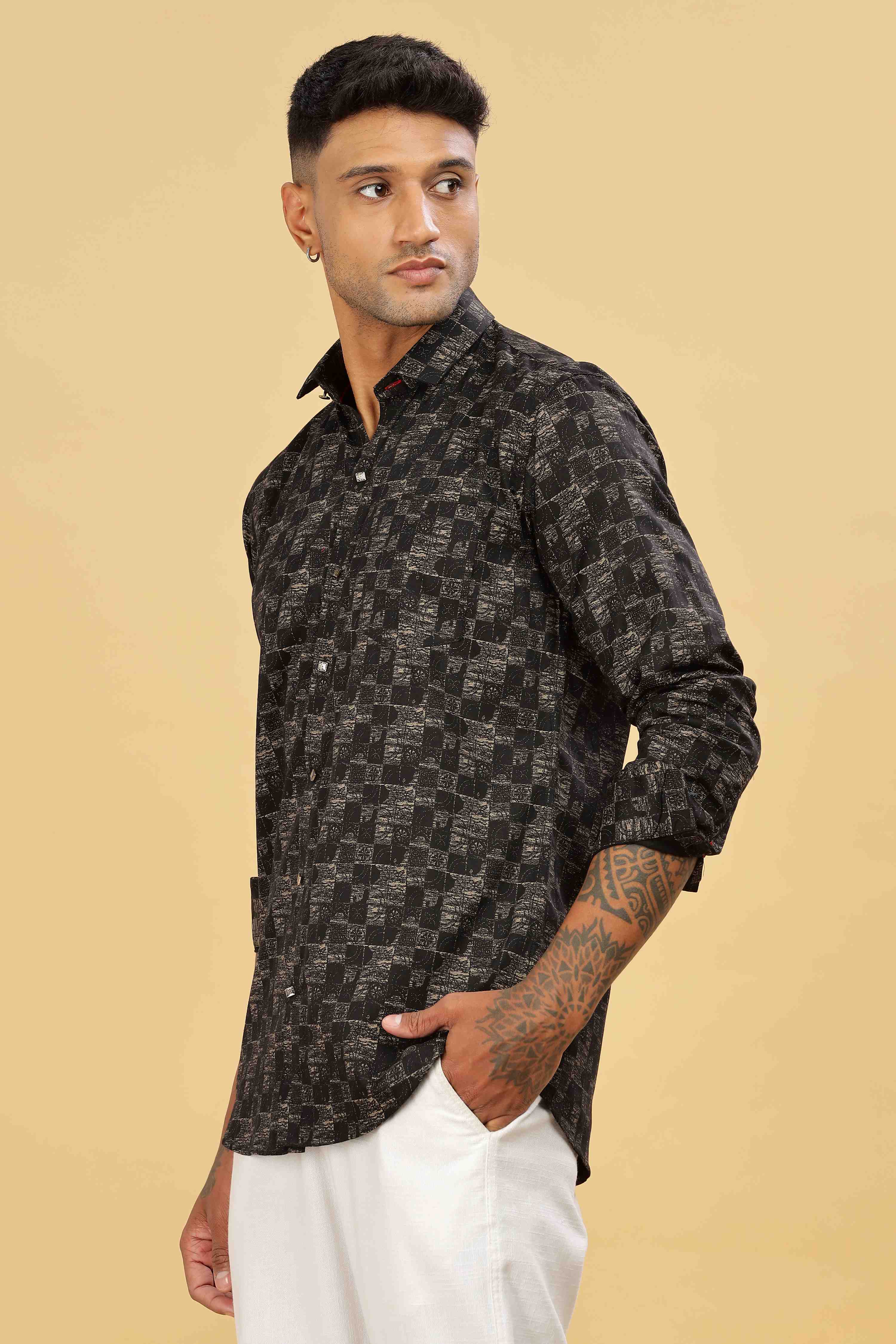 Checkmark Graphic Black Design Printed Shirt