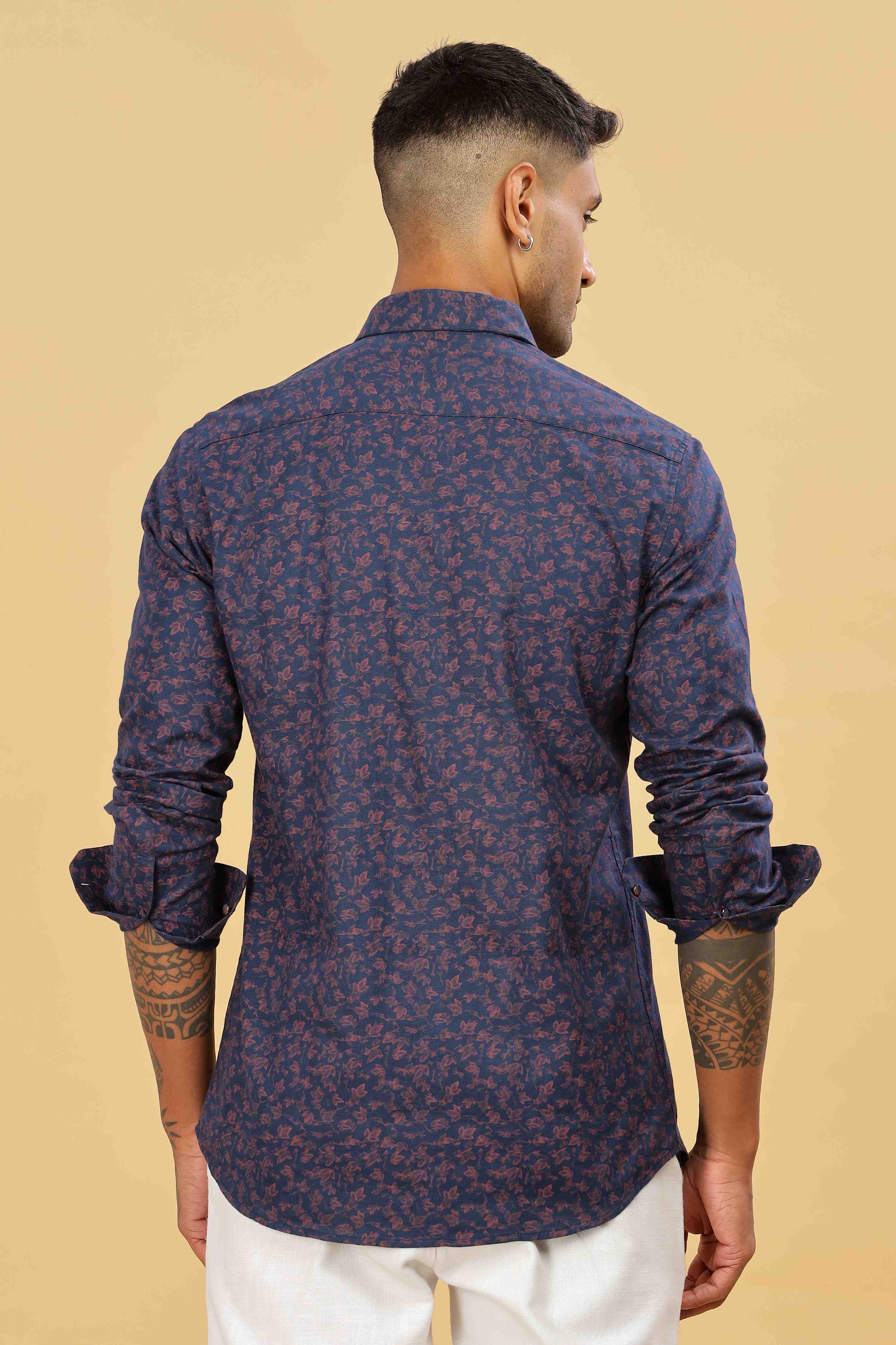 Men's Floral Printed Navy Shirt