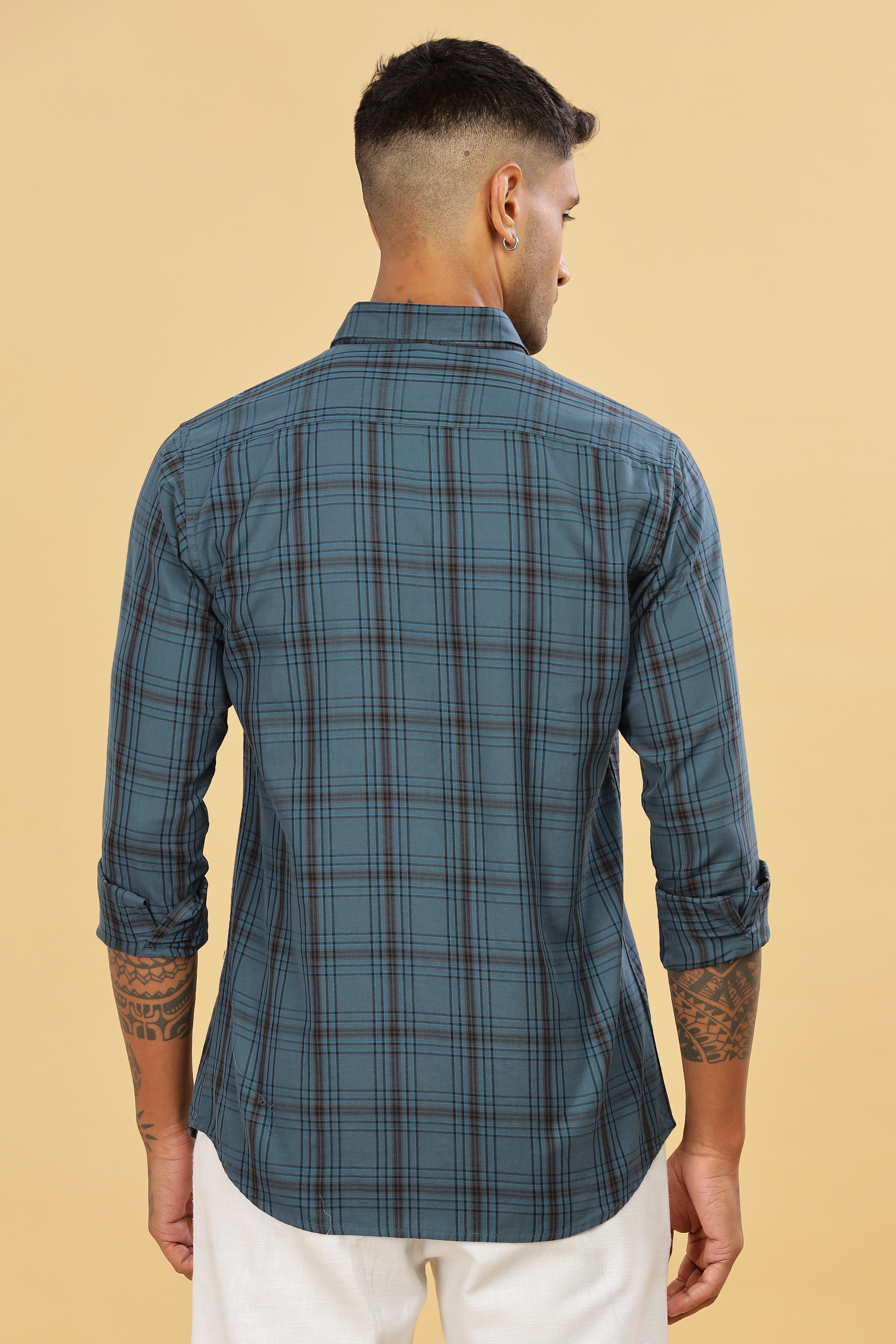 Green Slim Fit Checks Shirt For Men