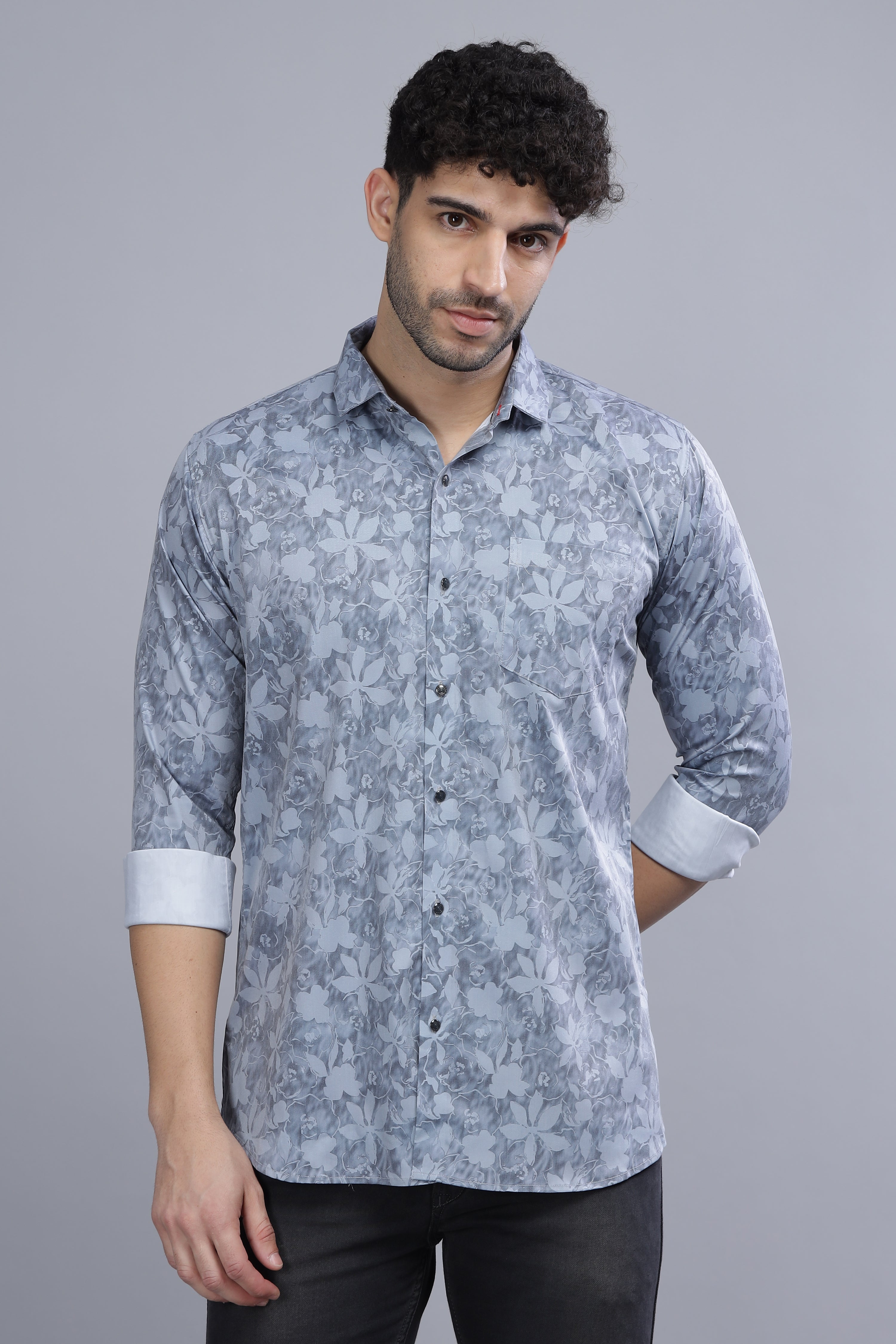 Flower Leaf Blue Shirt