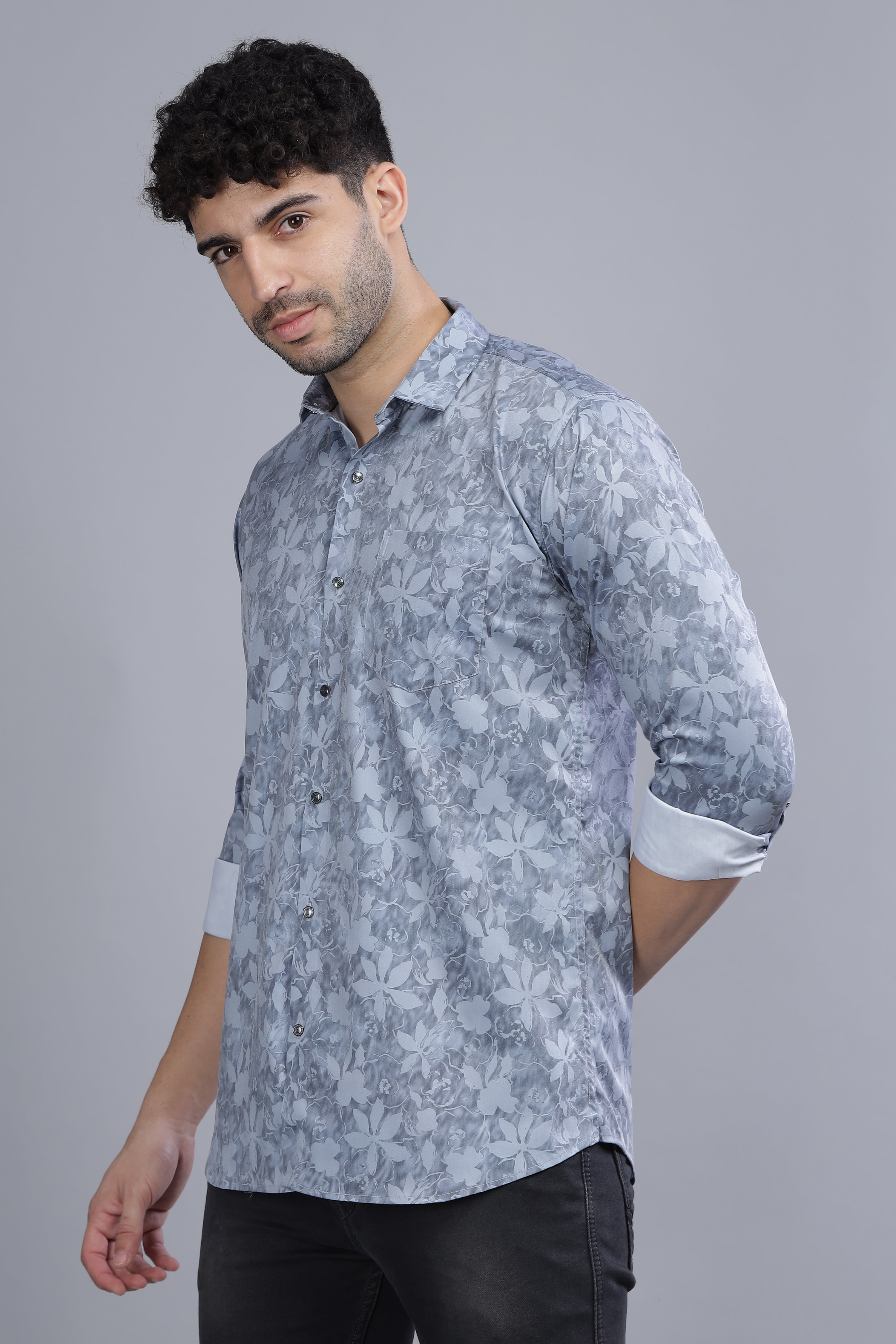 Flower Leaf Blue Shirt