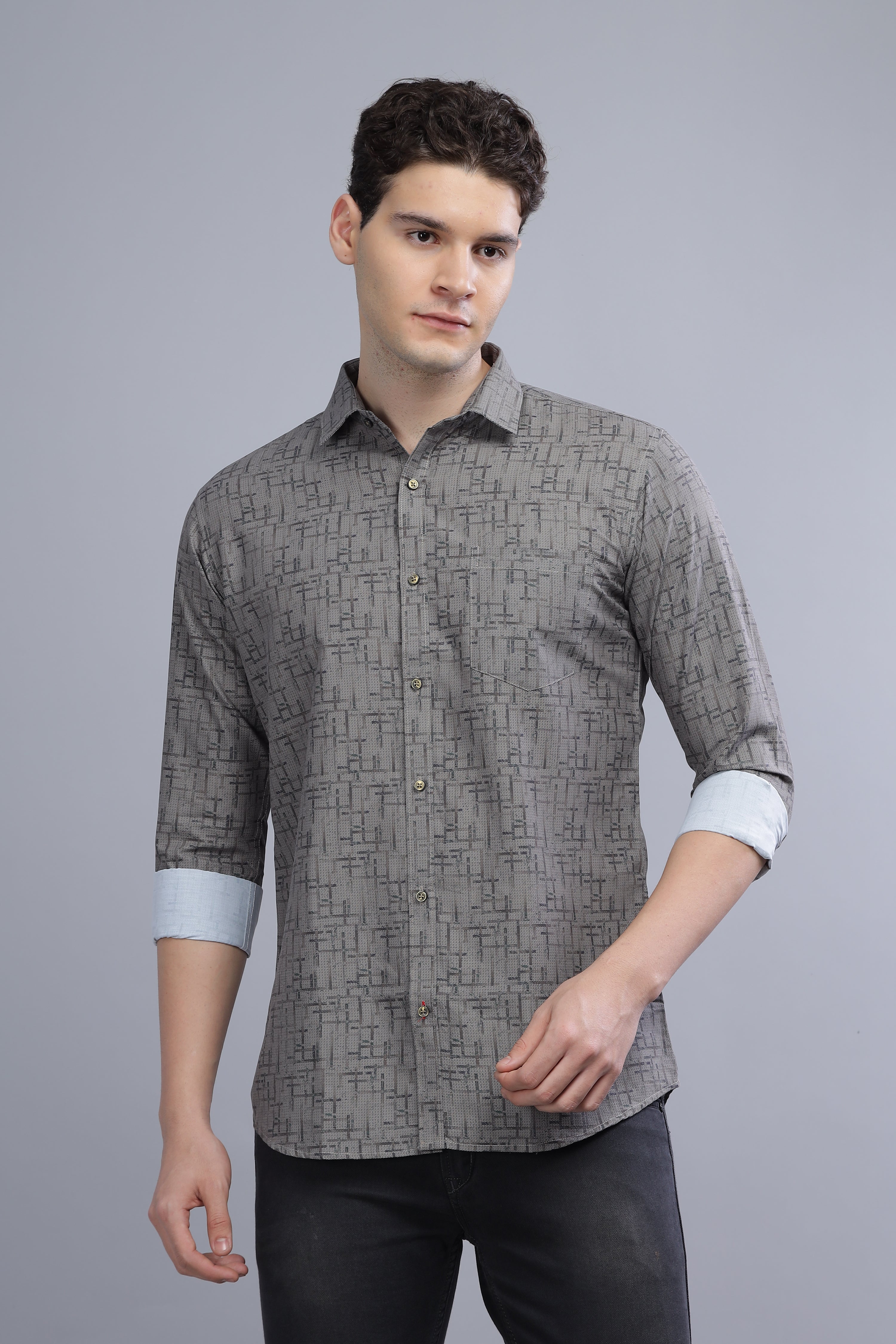 Printed Regular Fit Grey shirt