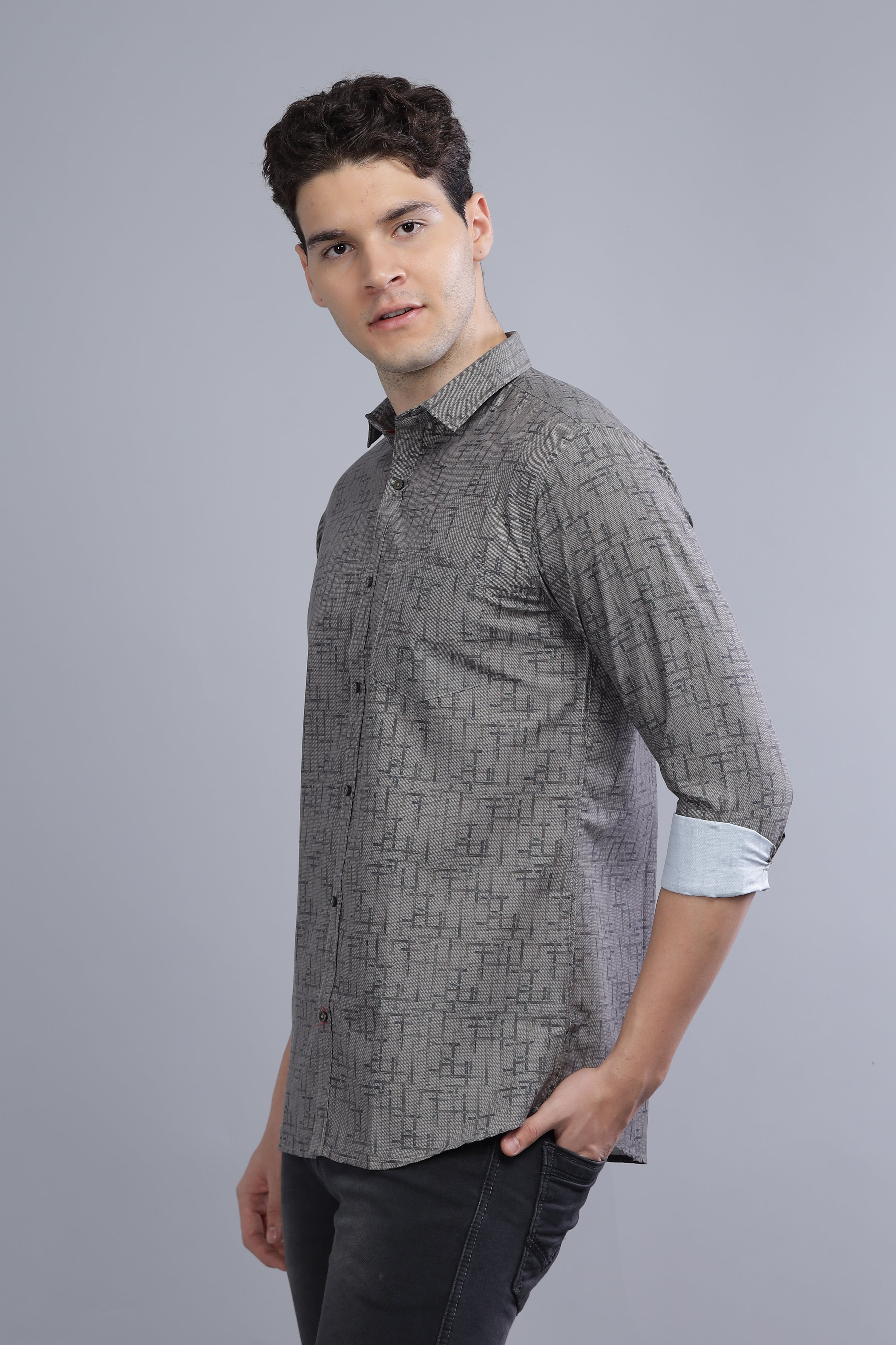 Printed Regular Fit Grey shirt