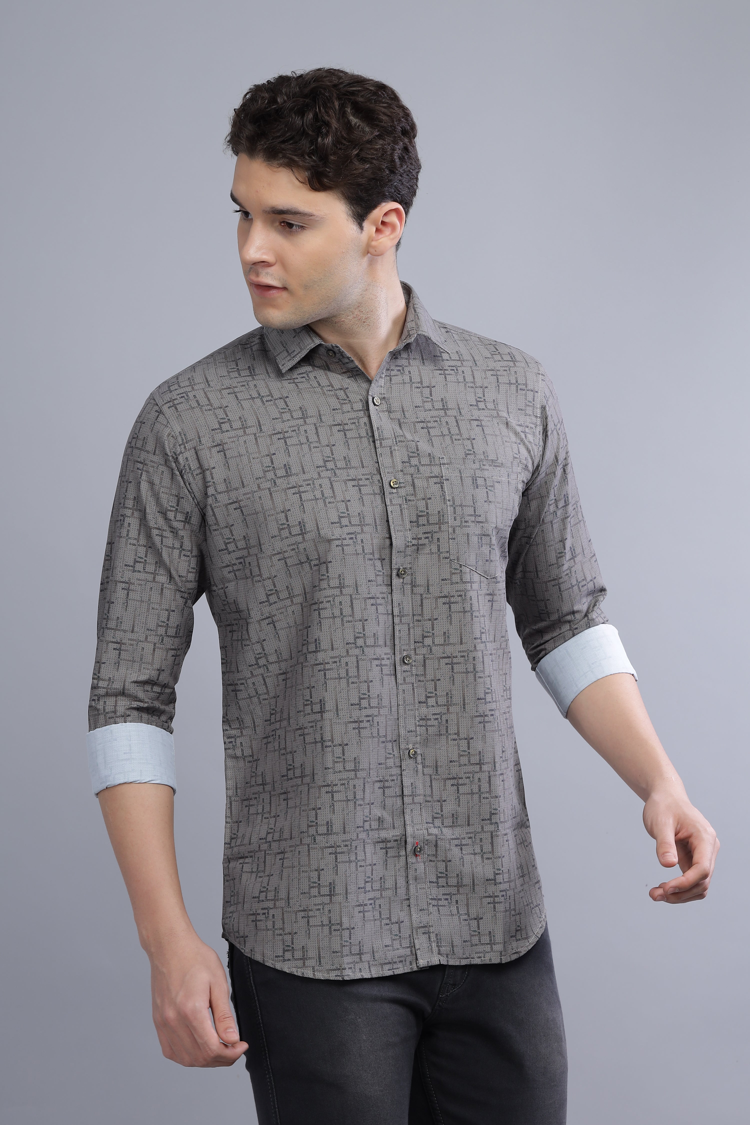 Printed Regular Fit Grey shirt