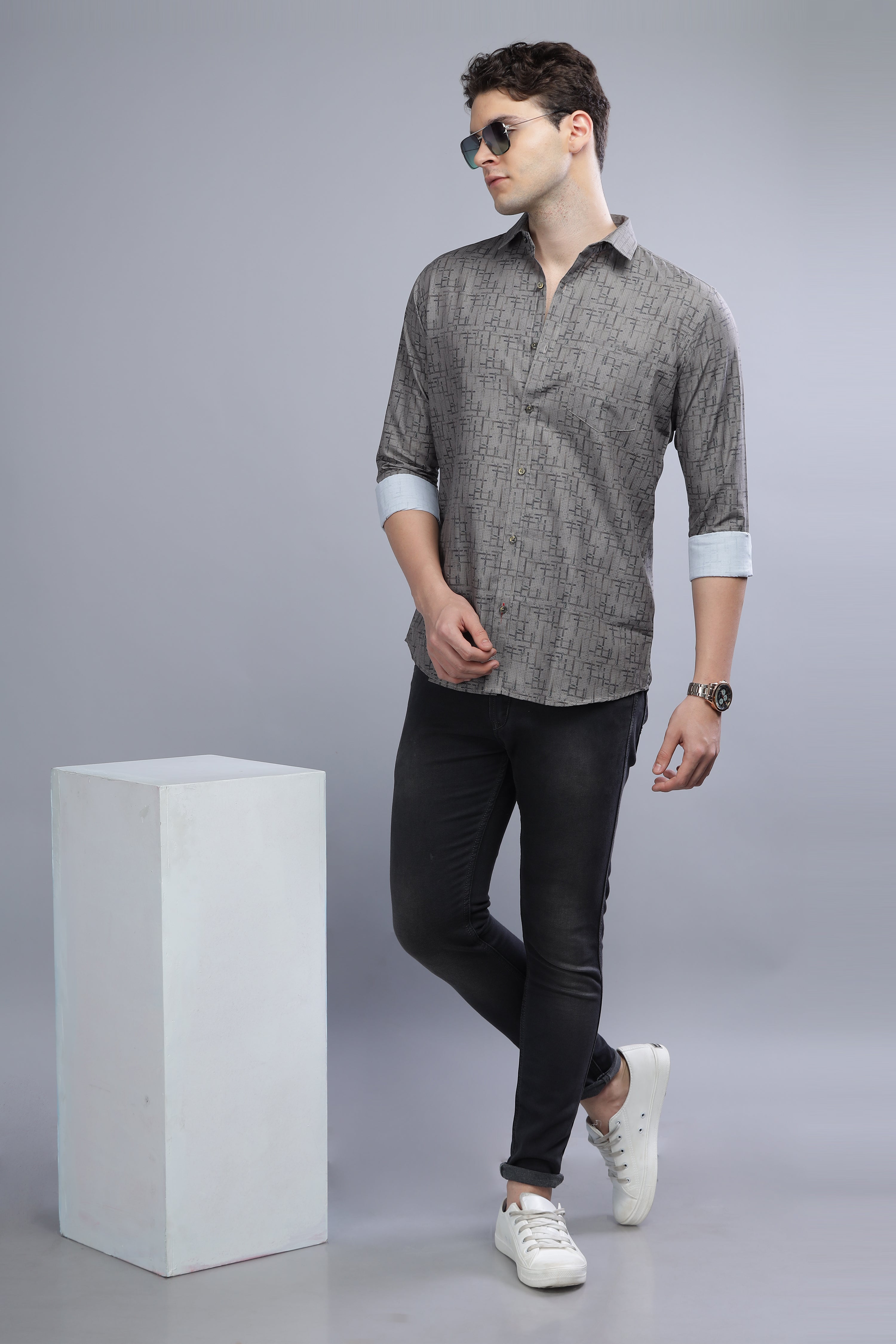 Printed Regular Fit Grey shirt