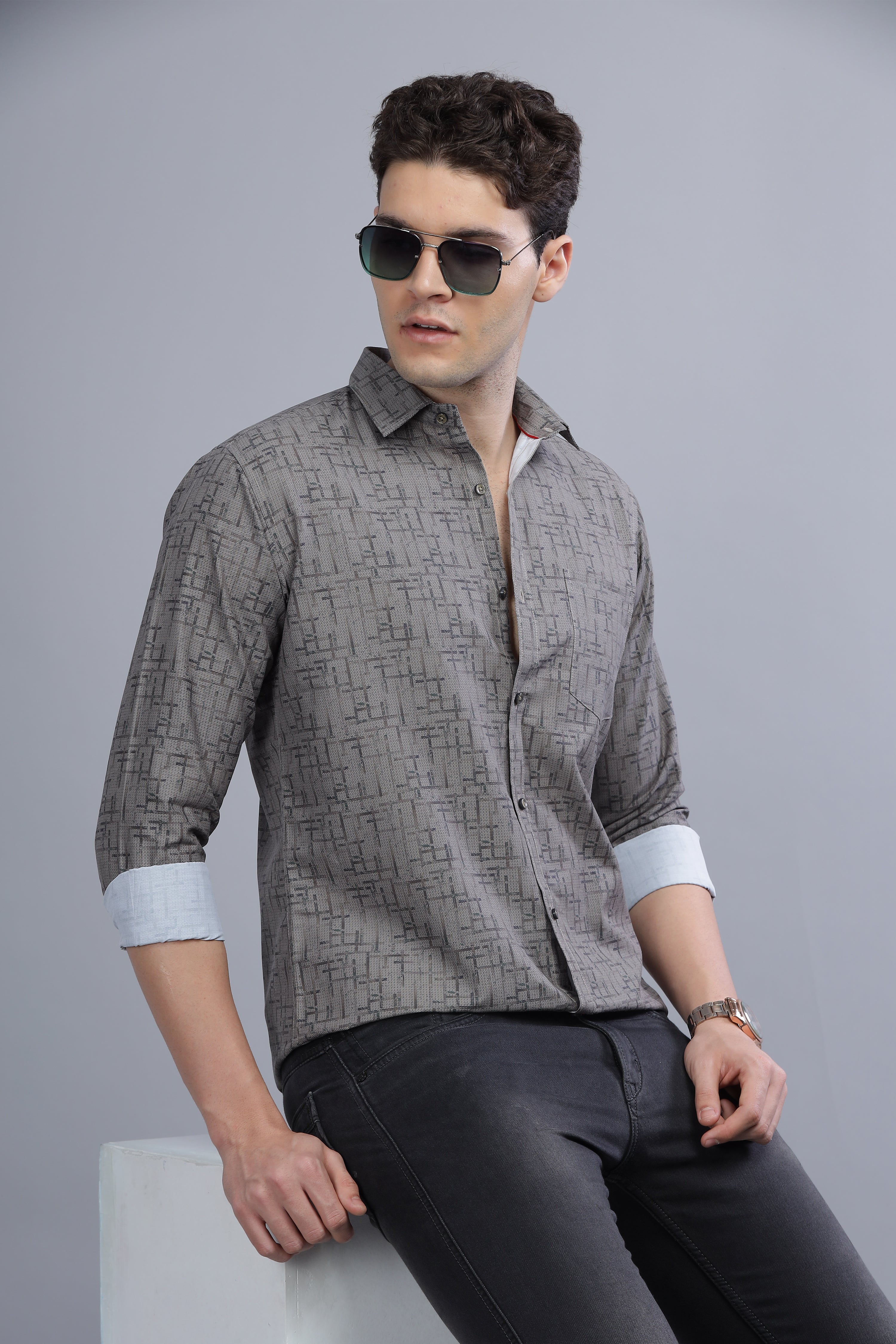 Printed Regular Fit Grey shirt