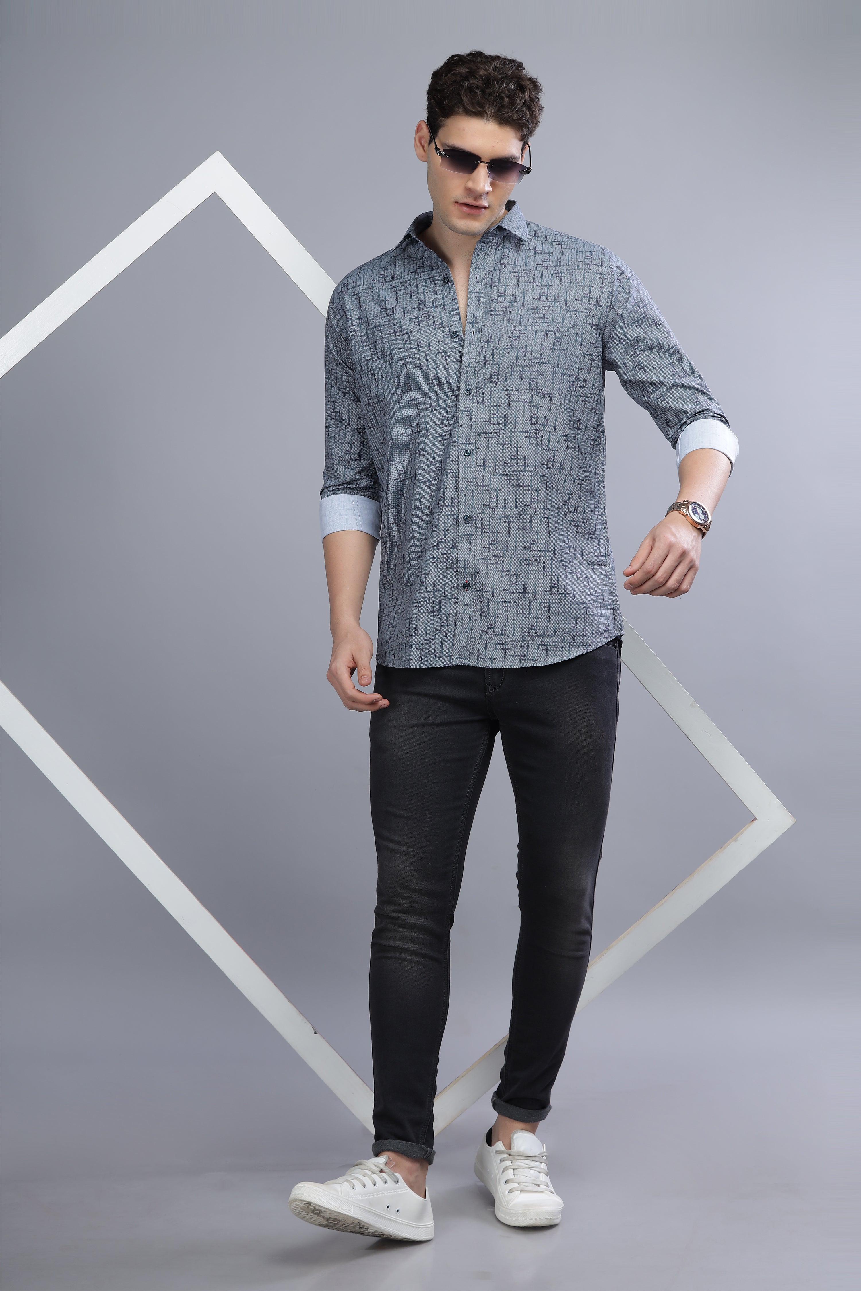 Printed Regular Fit Blue shirt