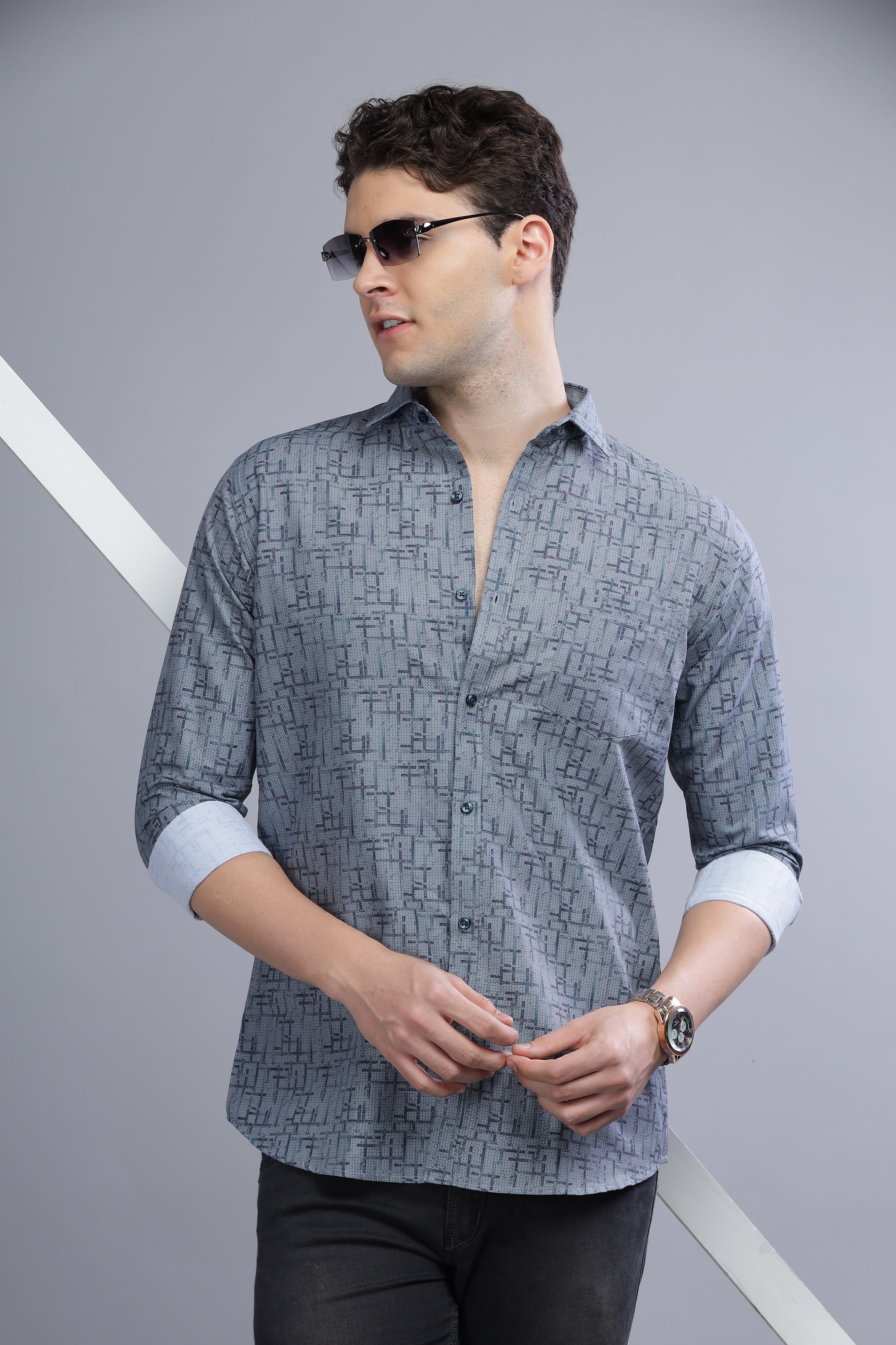 Printed Regular Fit Blue shirt