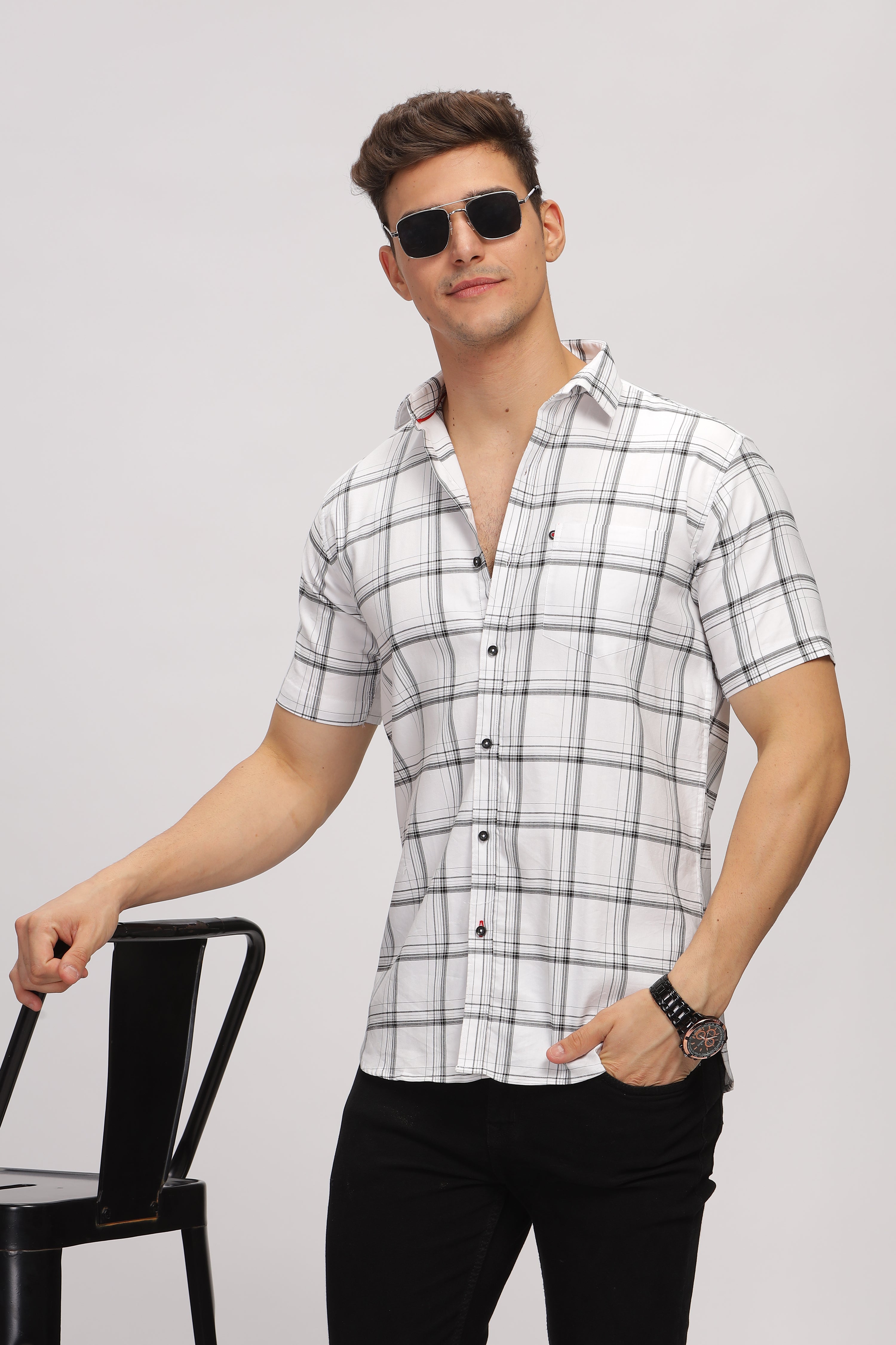 Window Block White Checks Shirt