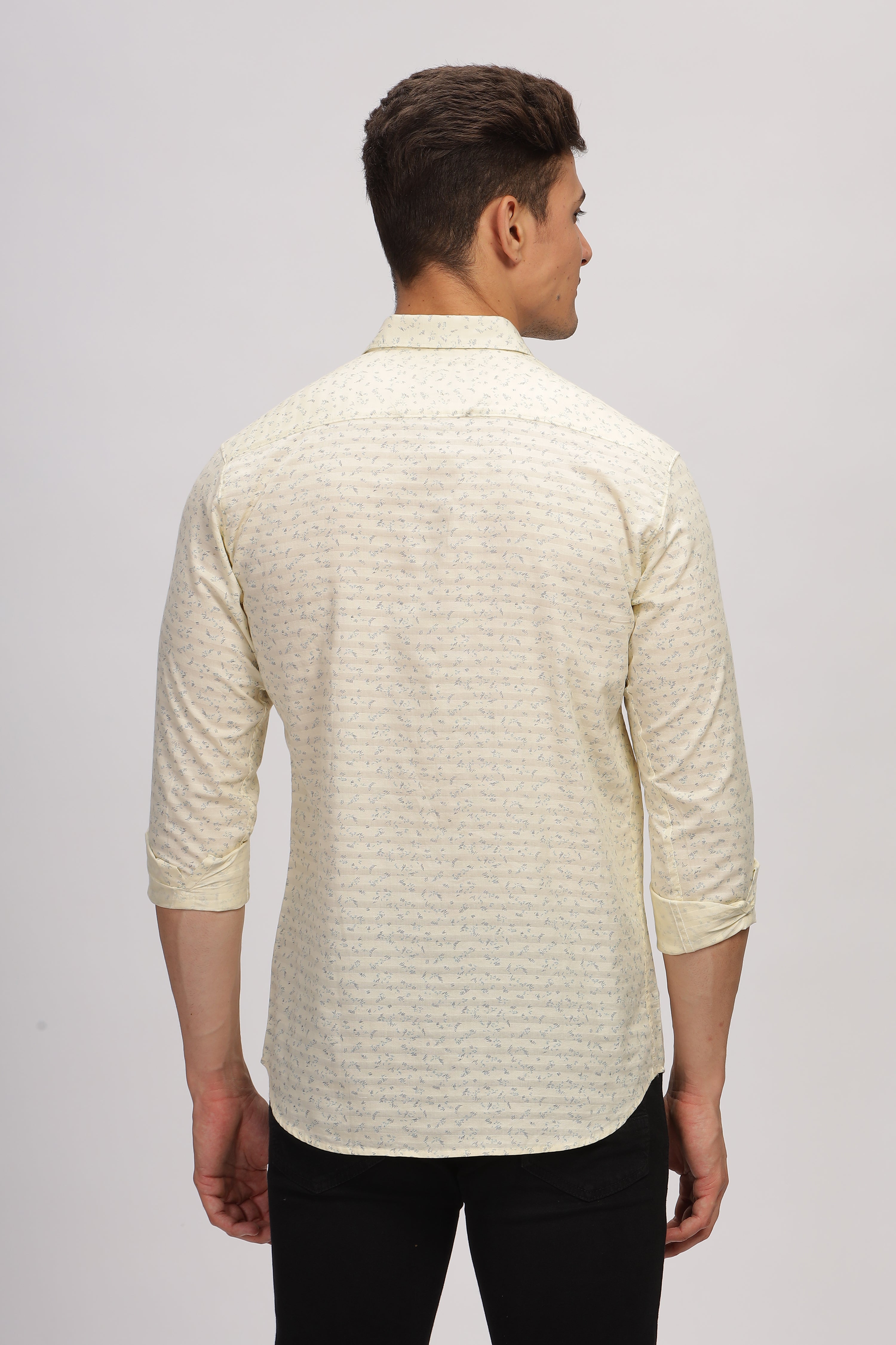 Light Beige Slim Fit Printed Shirt