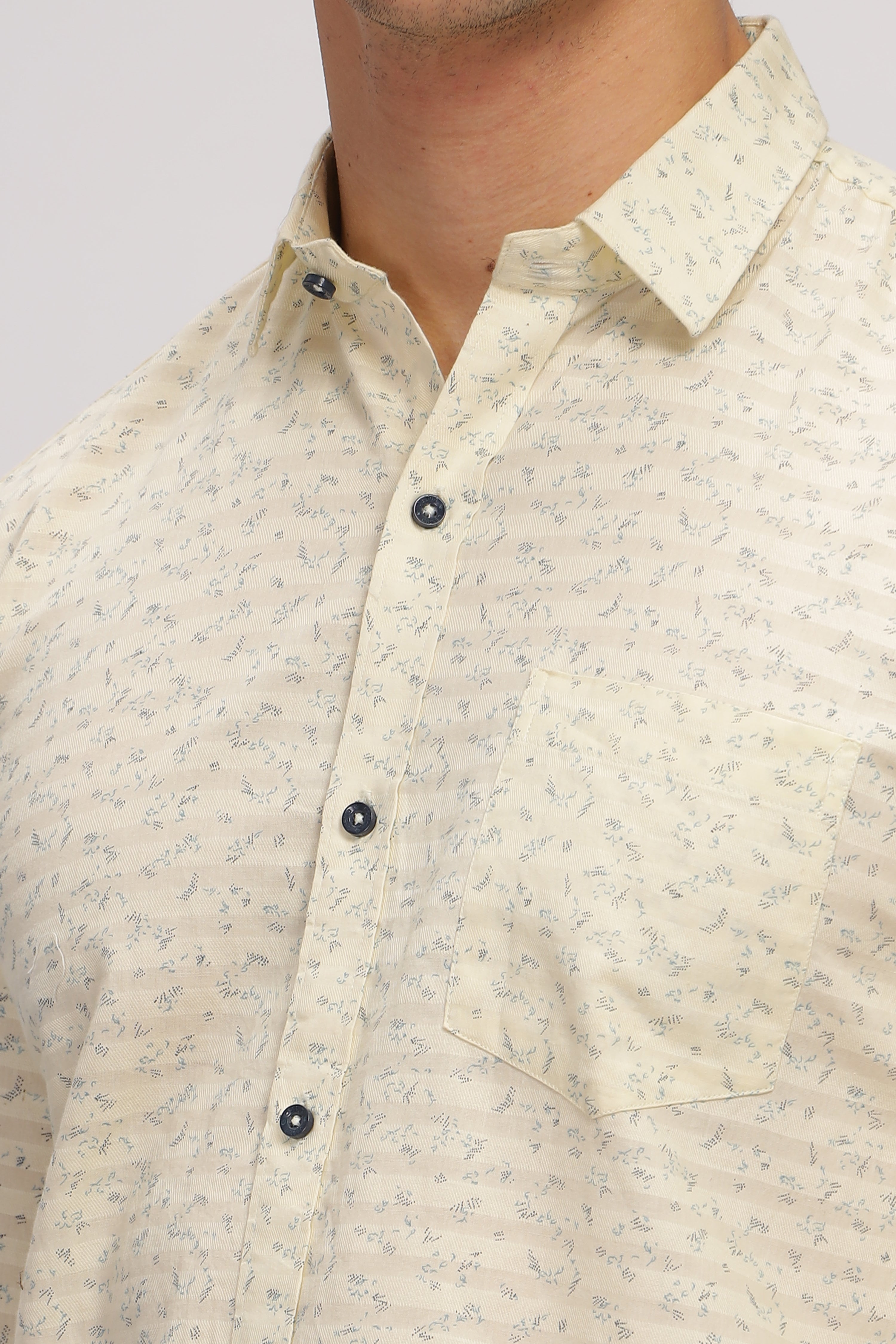 Light Beige Slim Fit Printed Shirt