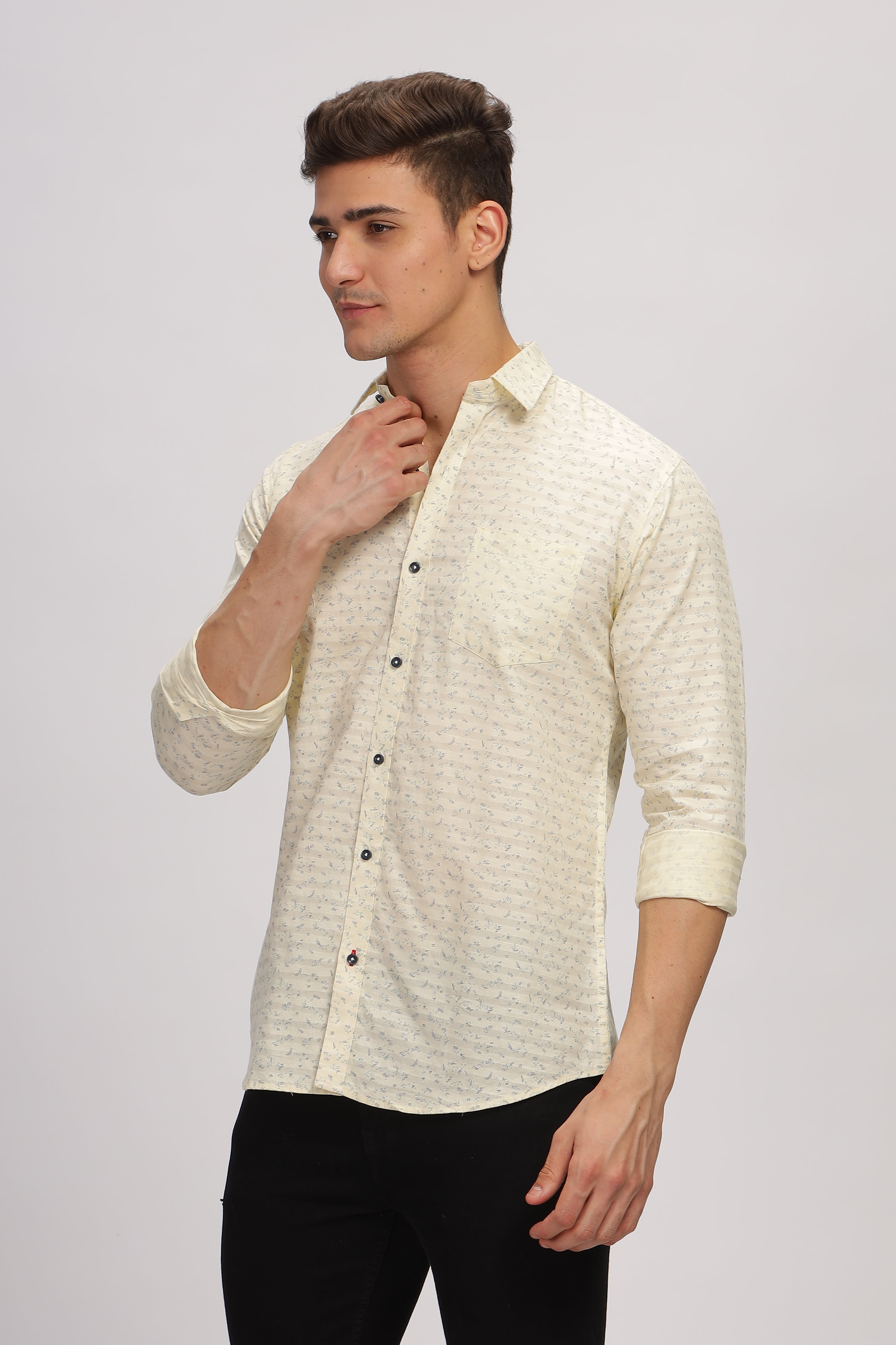 Light Beige Slim Fit Printed Shirt