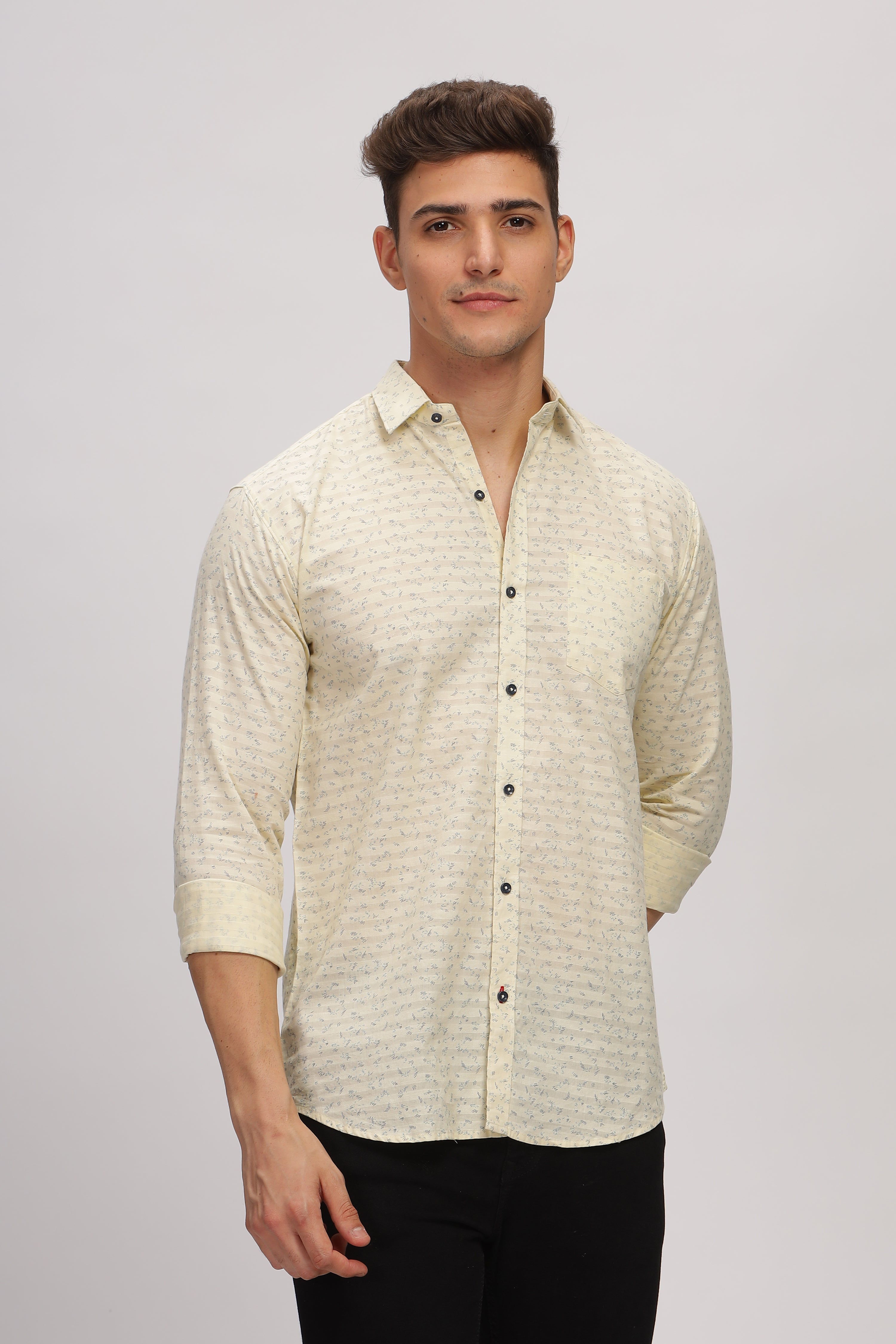 Light Beige Slim Fit Printed Shirt