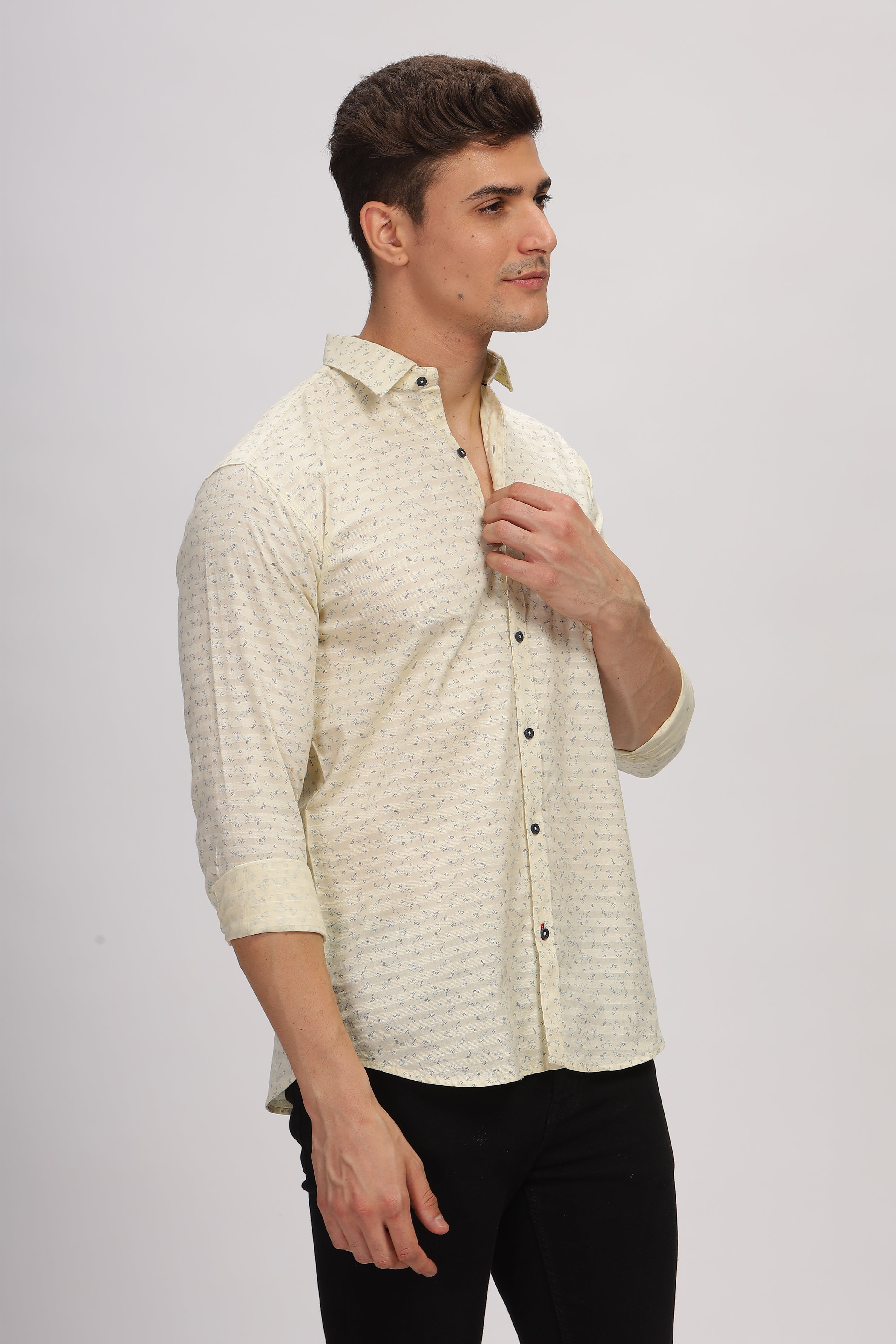 Light Beige Slim Fit Printed Shirt