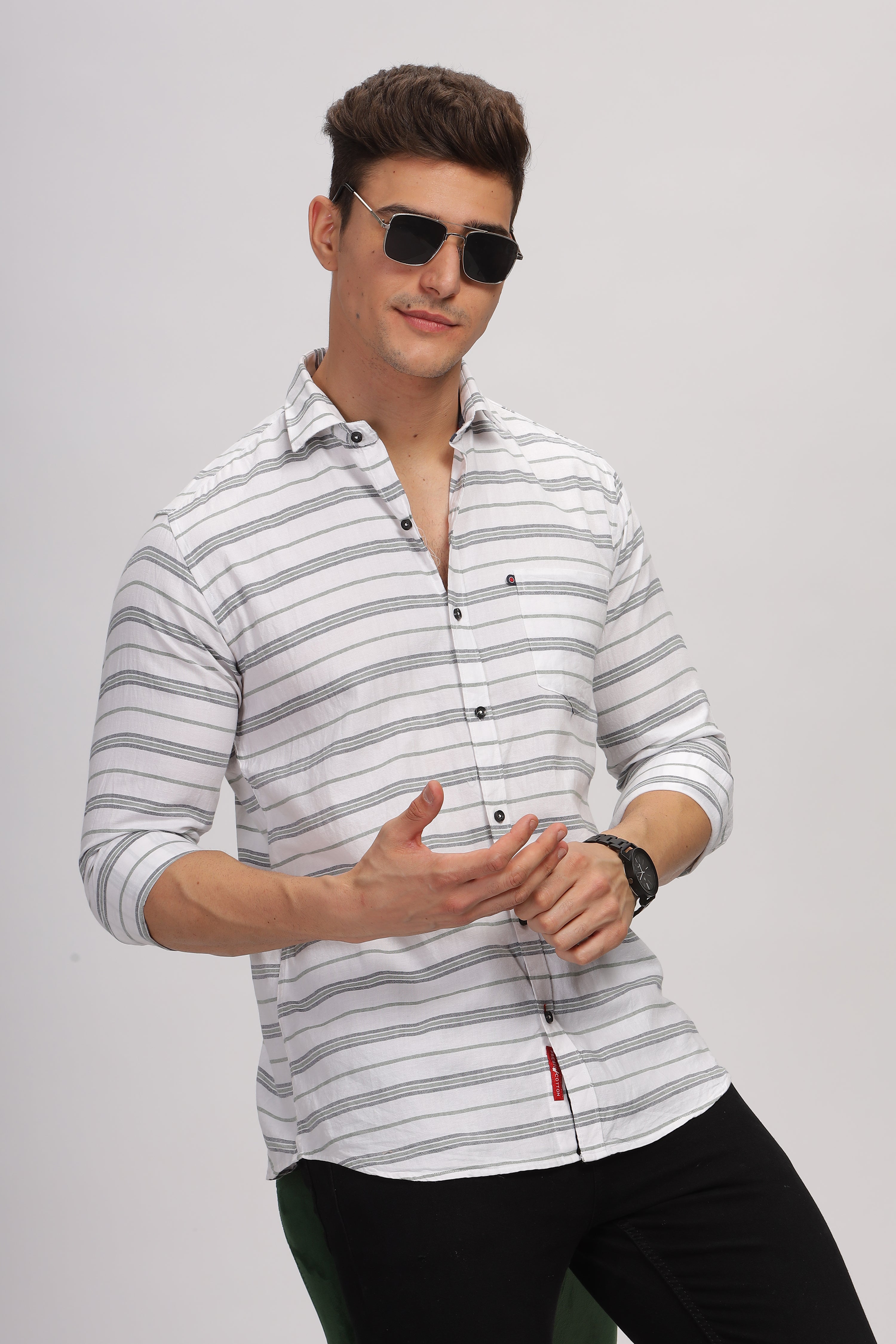 White Striped Slim Fit Casual Shirt