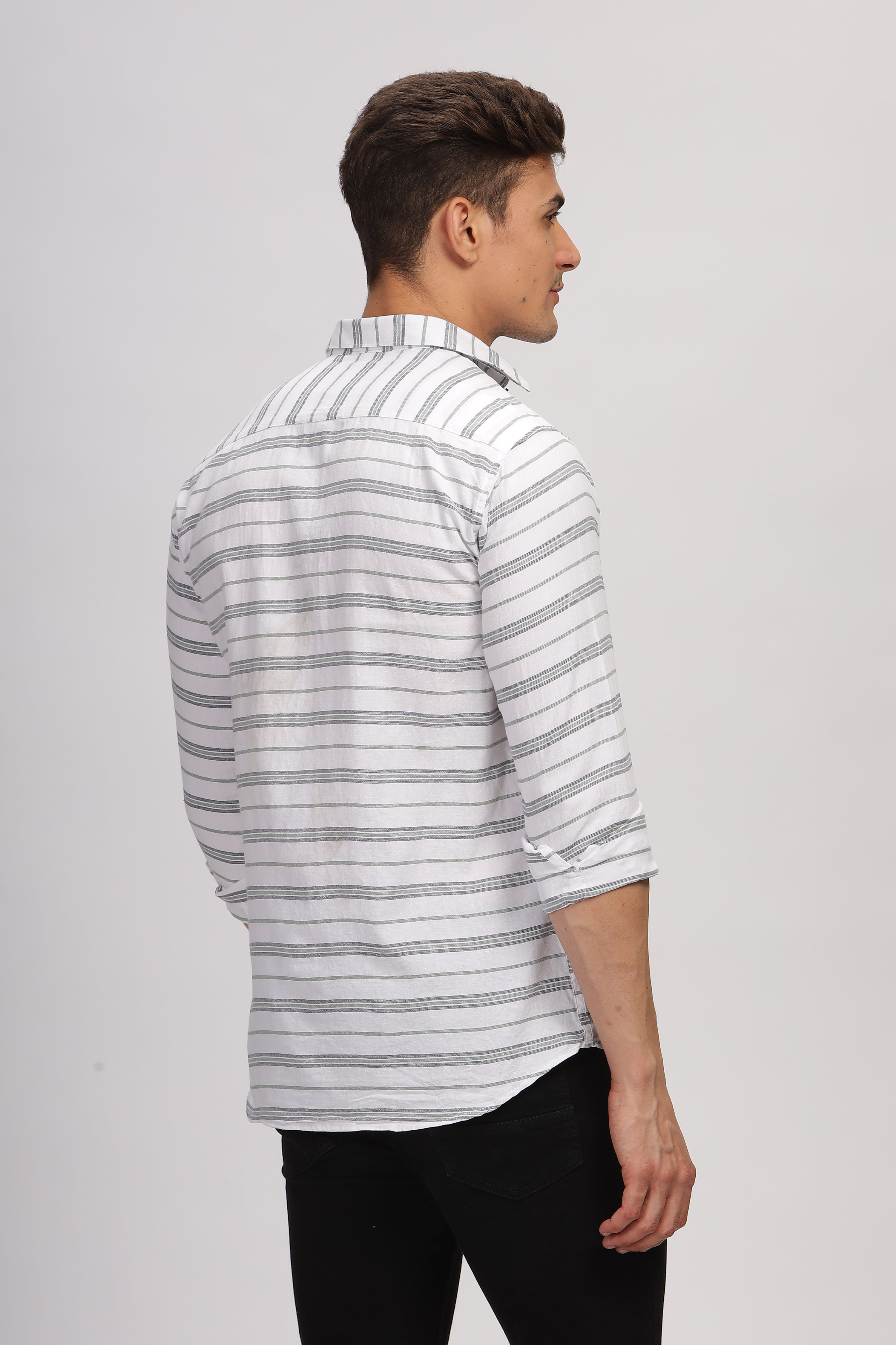 White Striped Slim Fit Casual Shirt