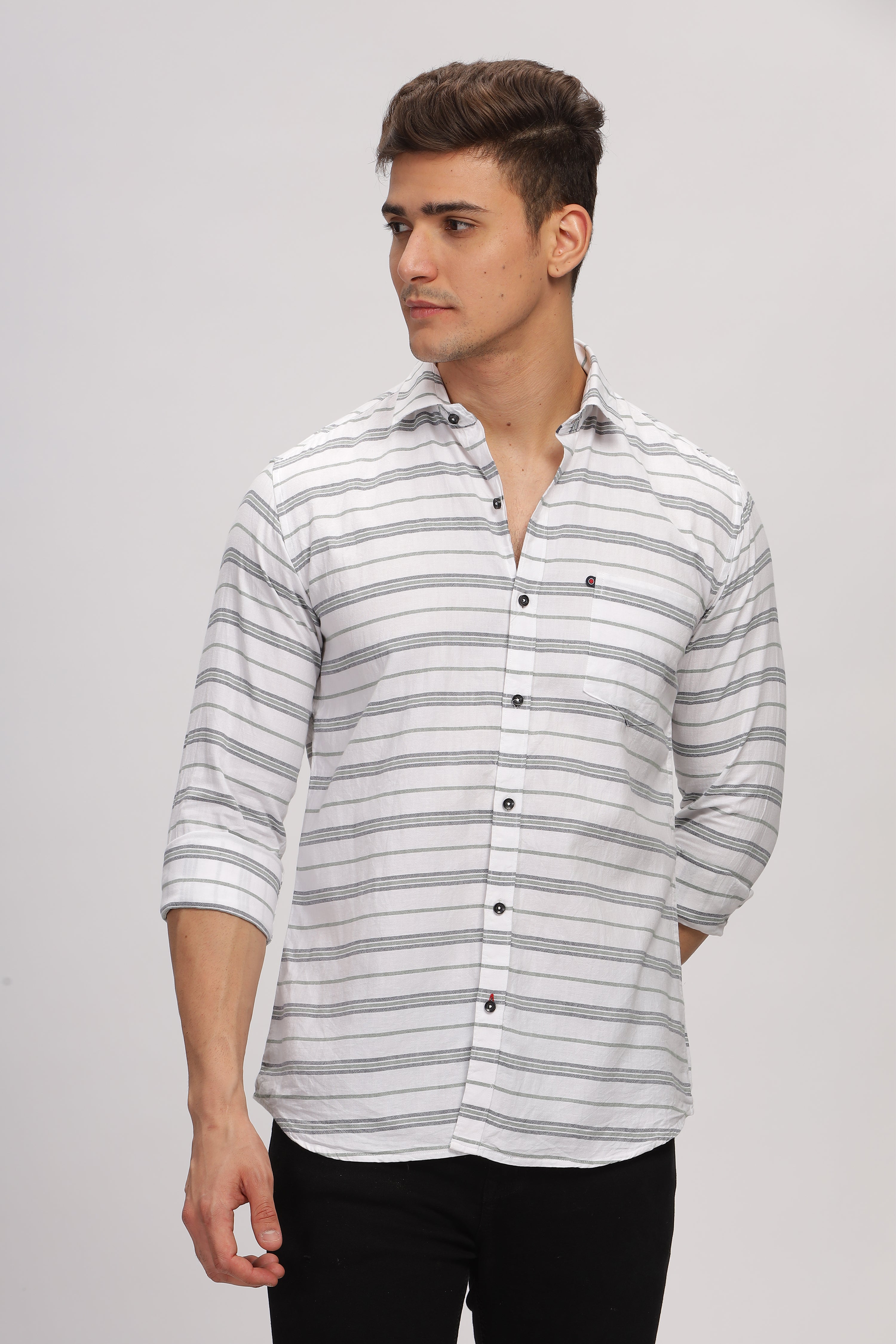 White Striped Slim Fit Casual Shirt