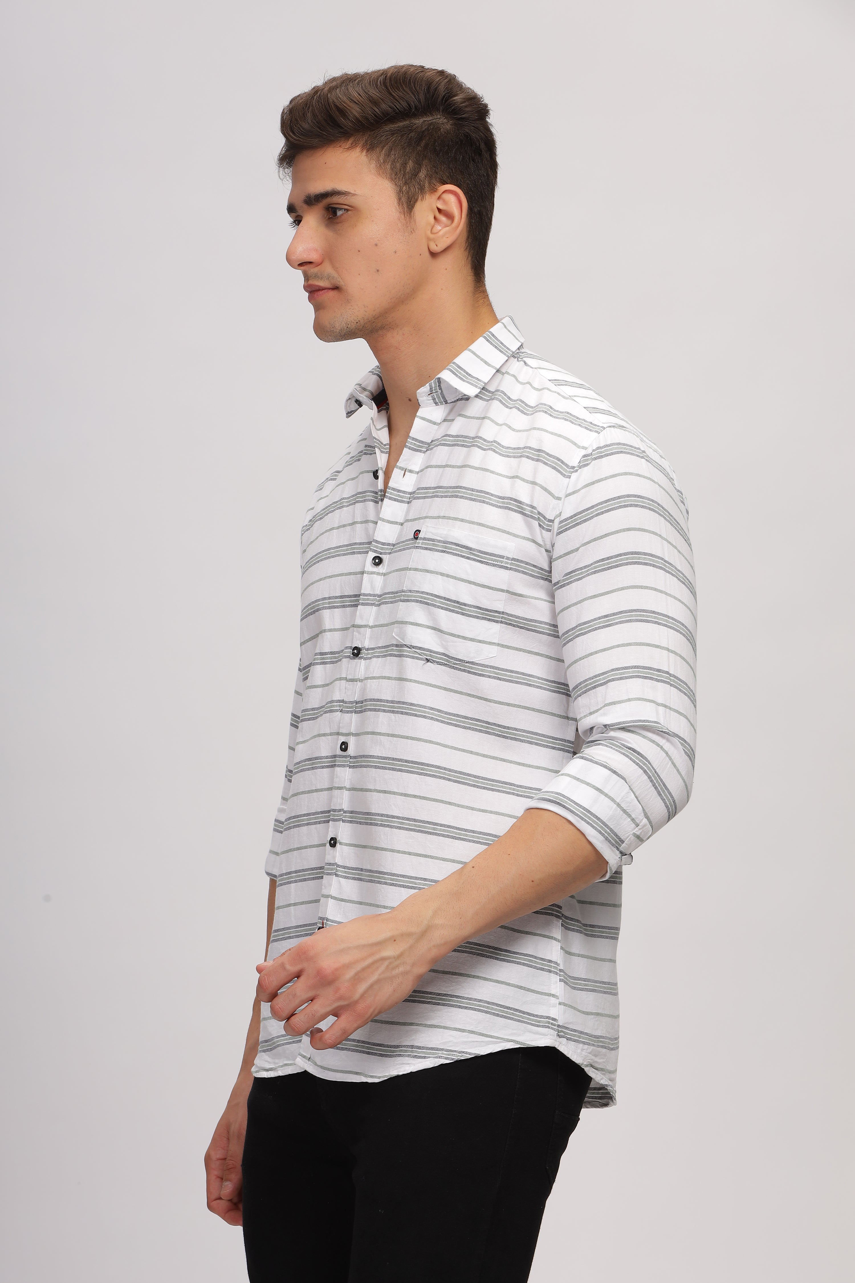 White Striped Slim Fit Casual Shirt