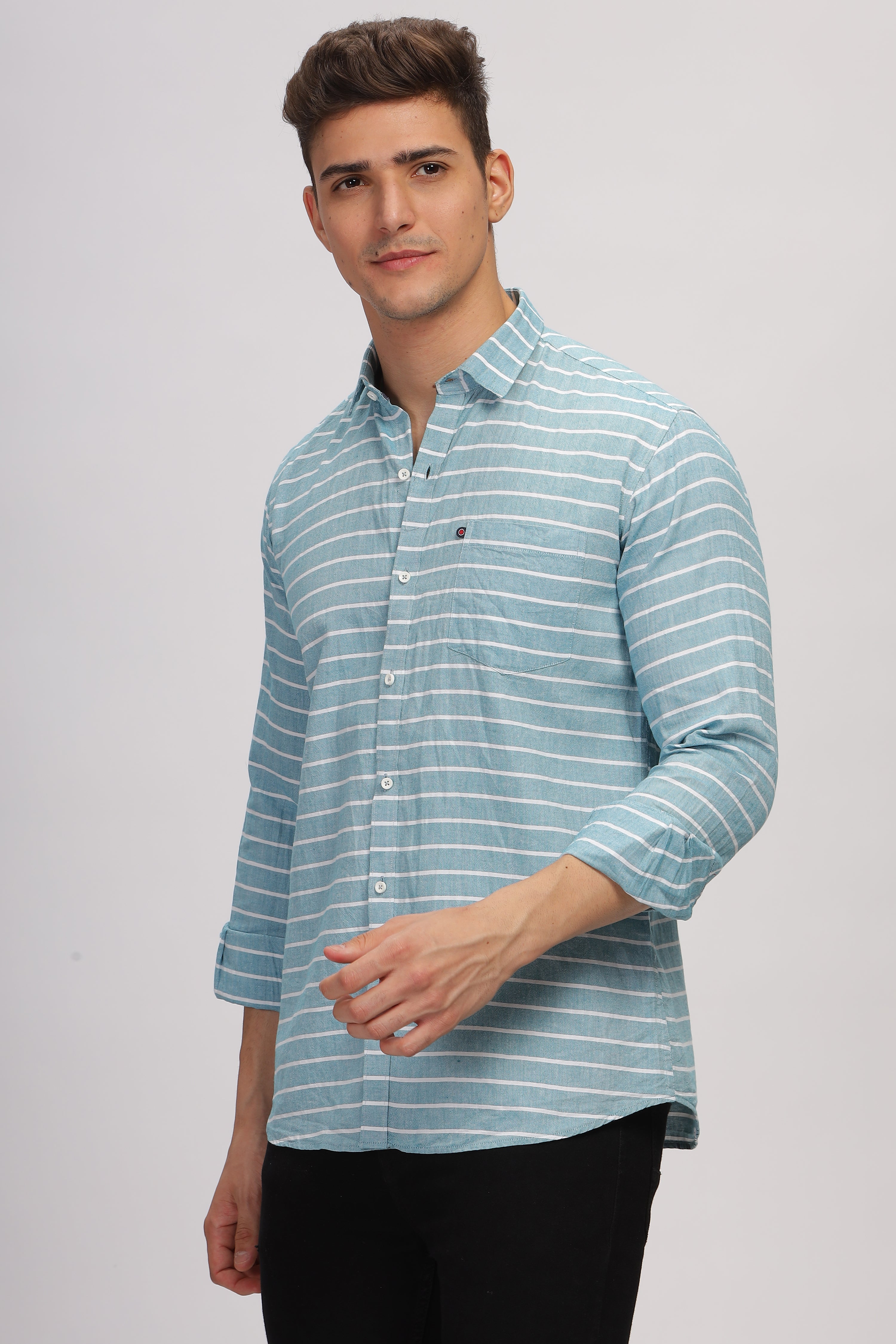 Slim fit Weft Stripes Blue Shirt