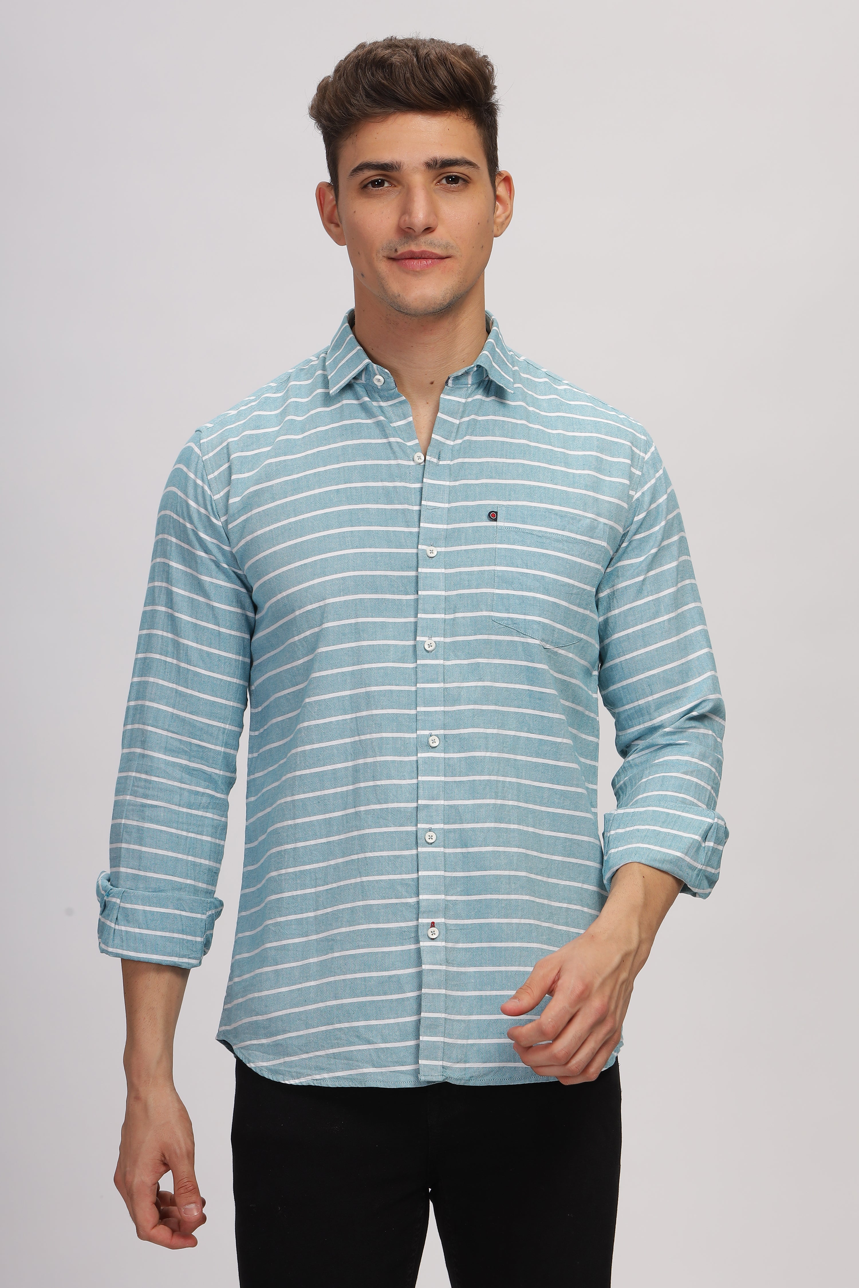 Slim fit Weft Stripes Blue Shirt