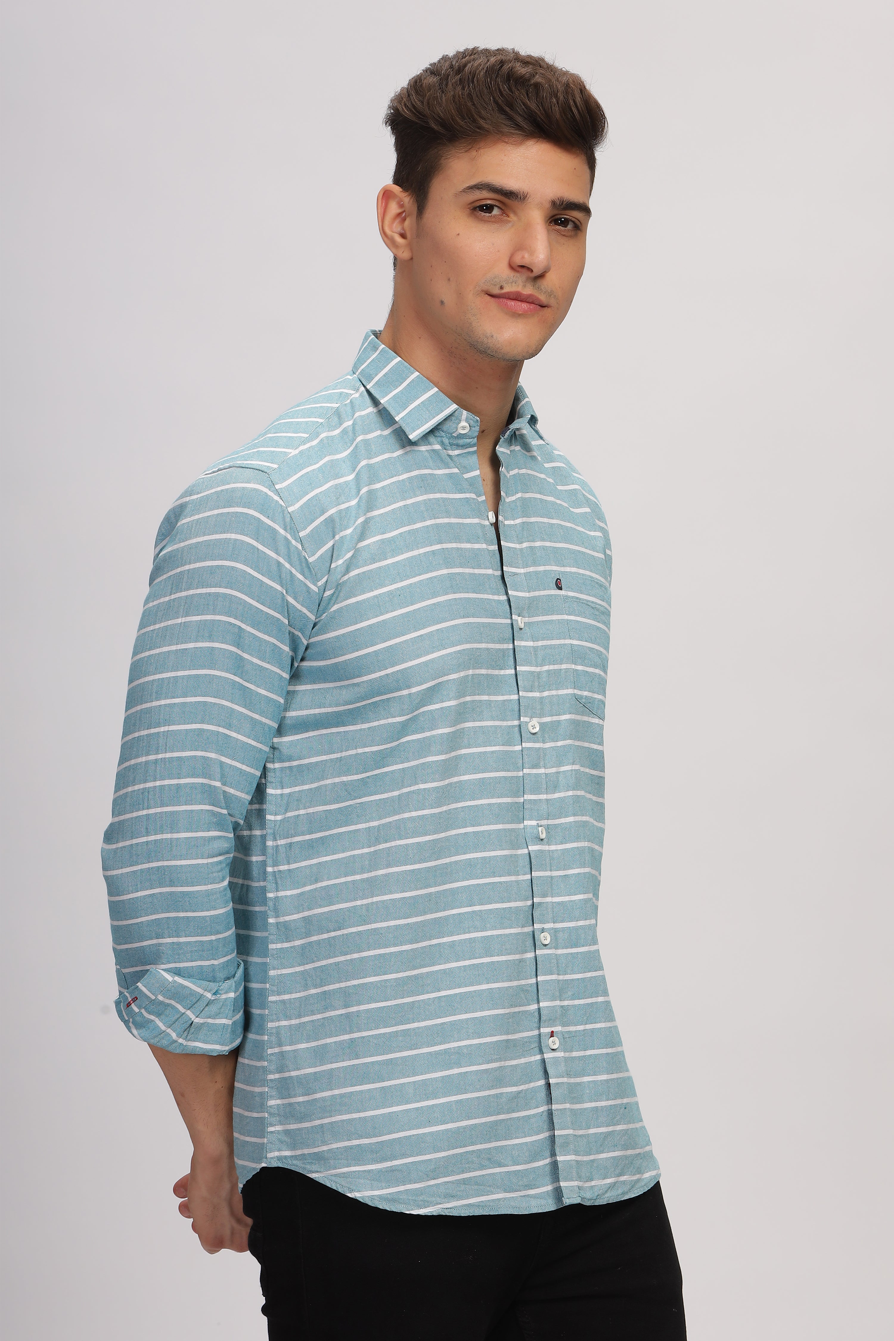 Slim fit Weft Stripes Blue Shirt