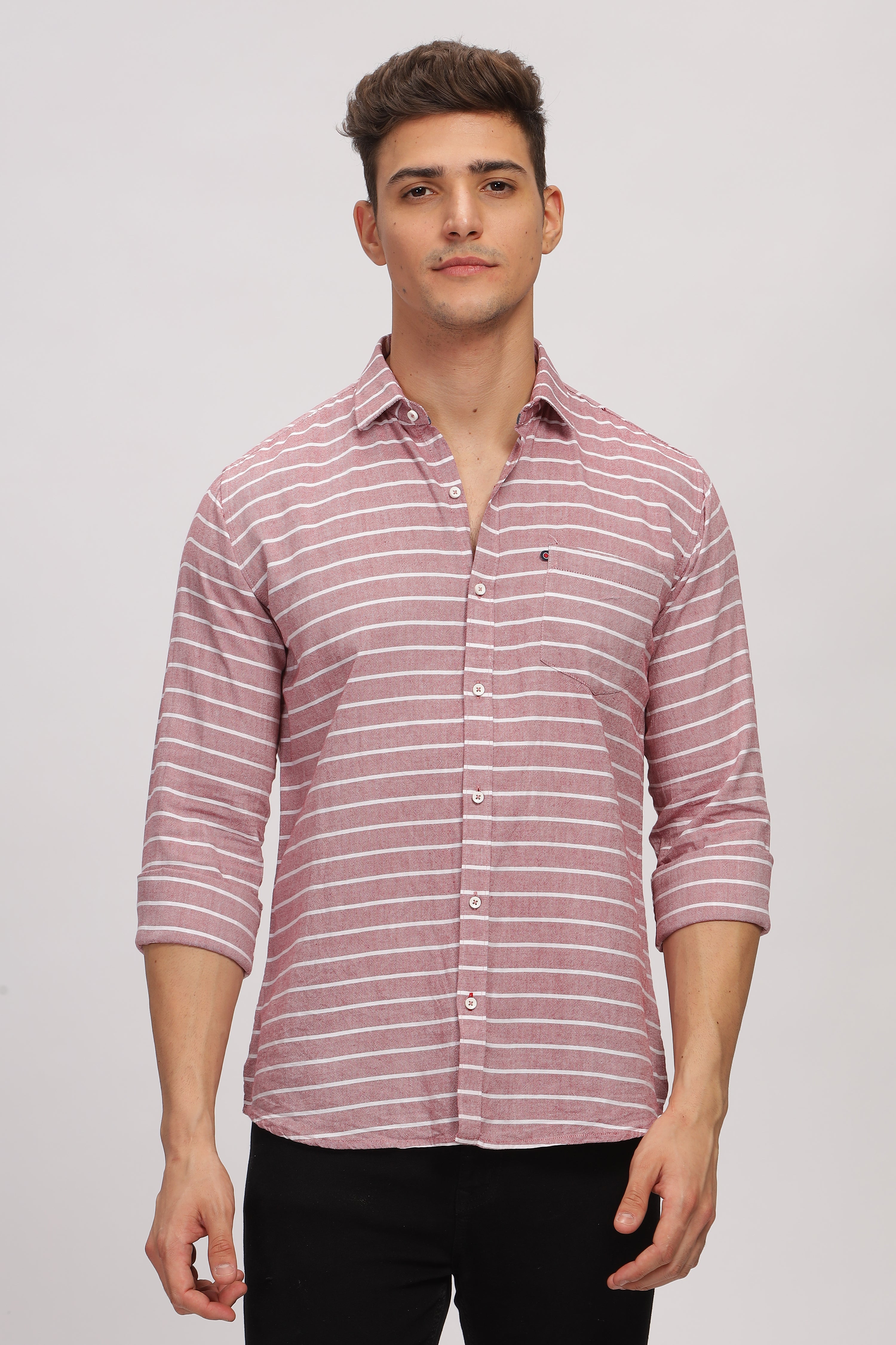 Slim fit Weft Stripes Violet Shirt