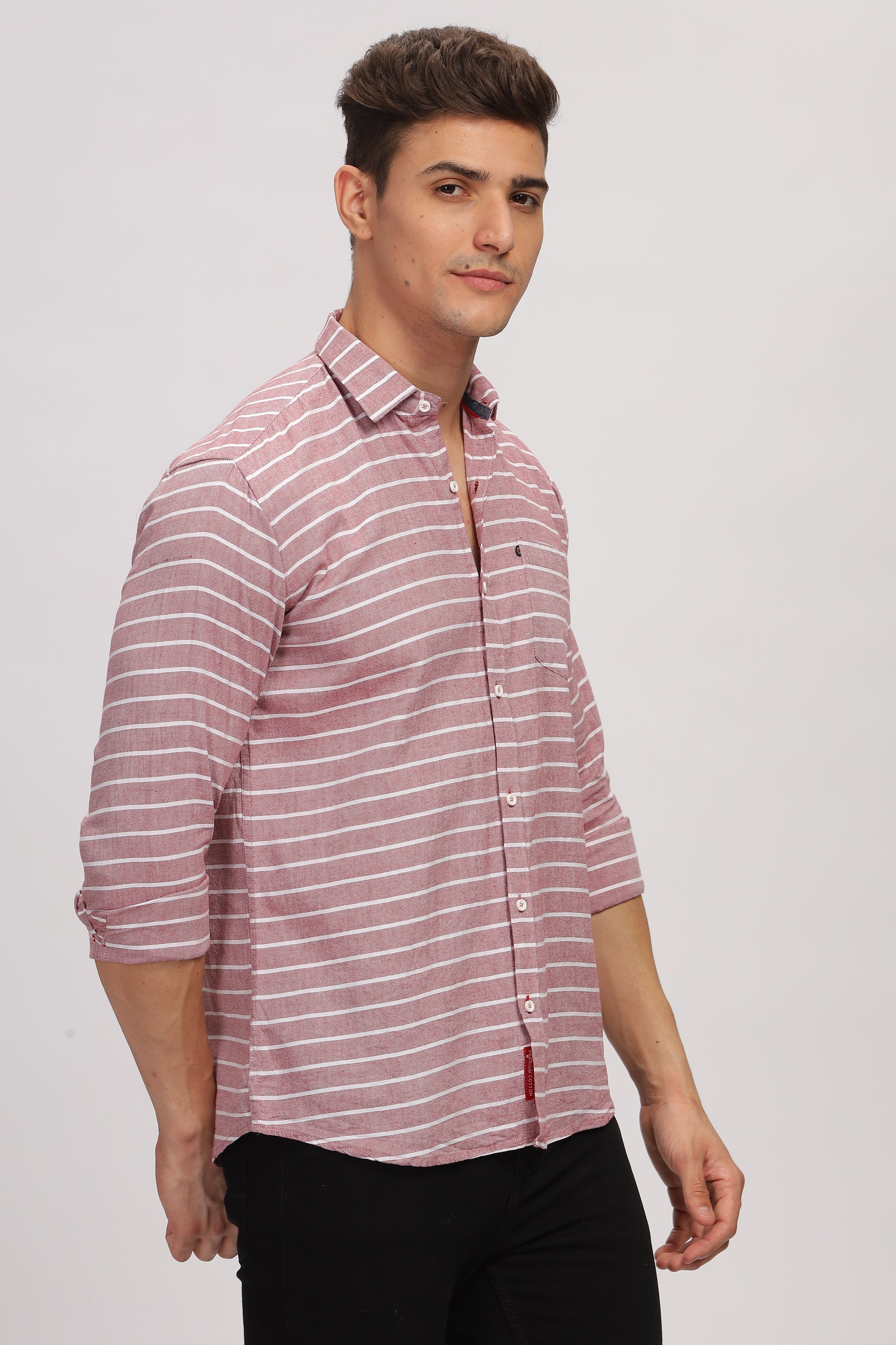 Slim fit Weft Stripes Violet Shirt