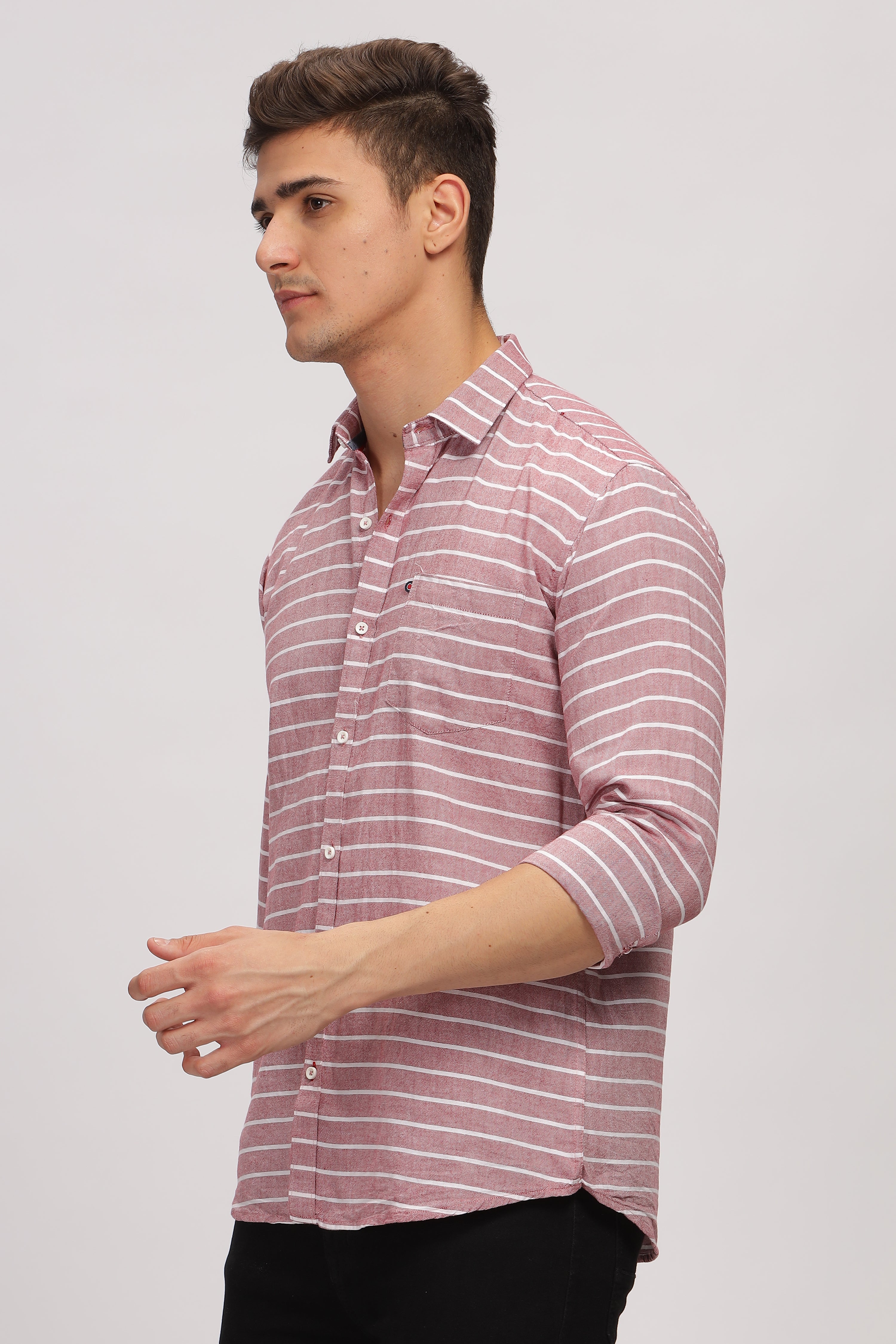 Slim fit Weft Stripes Violet Shirt