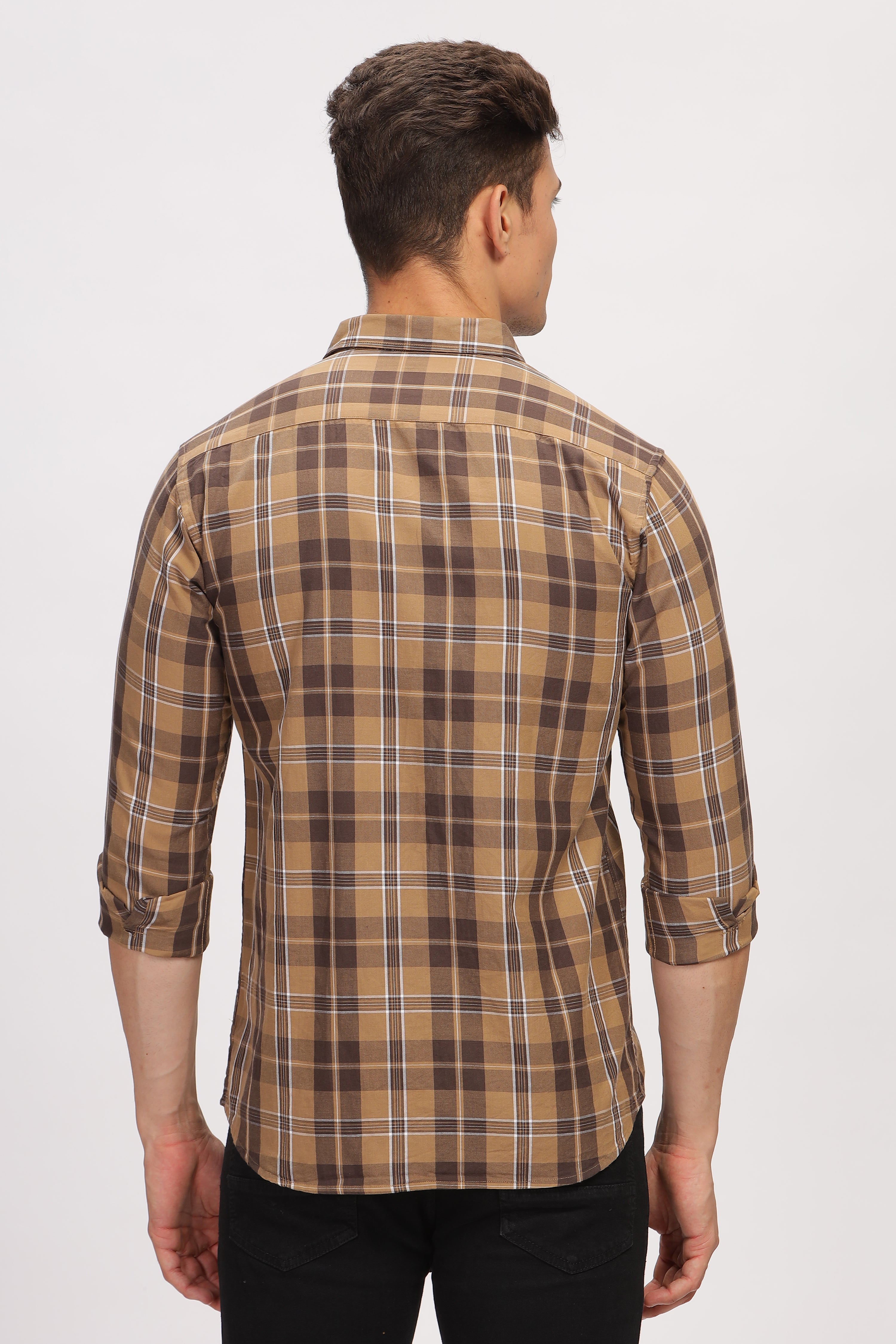 Rust Brown Slim Fit Checkered Shirt