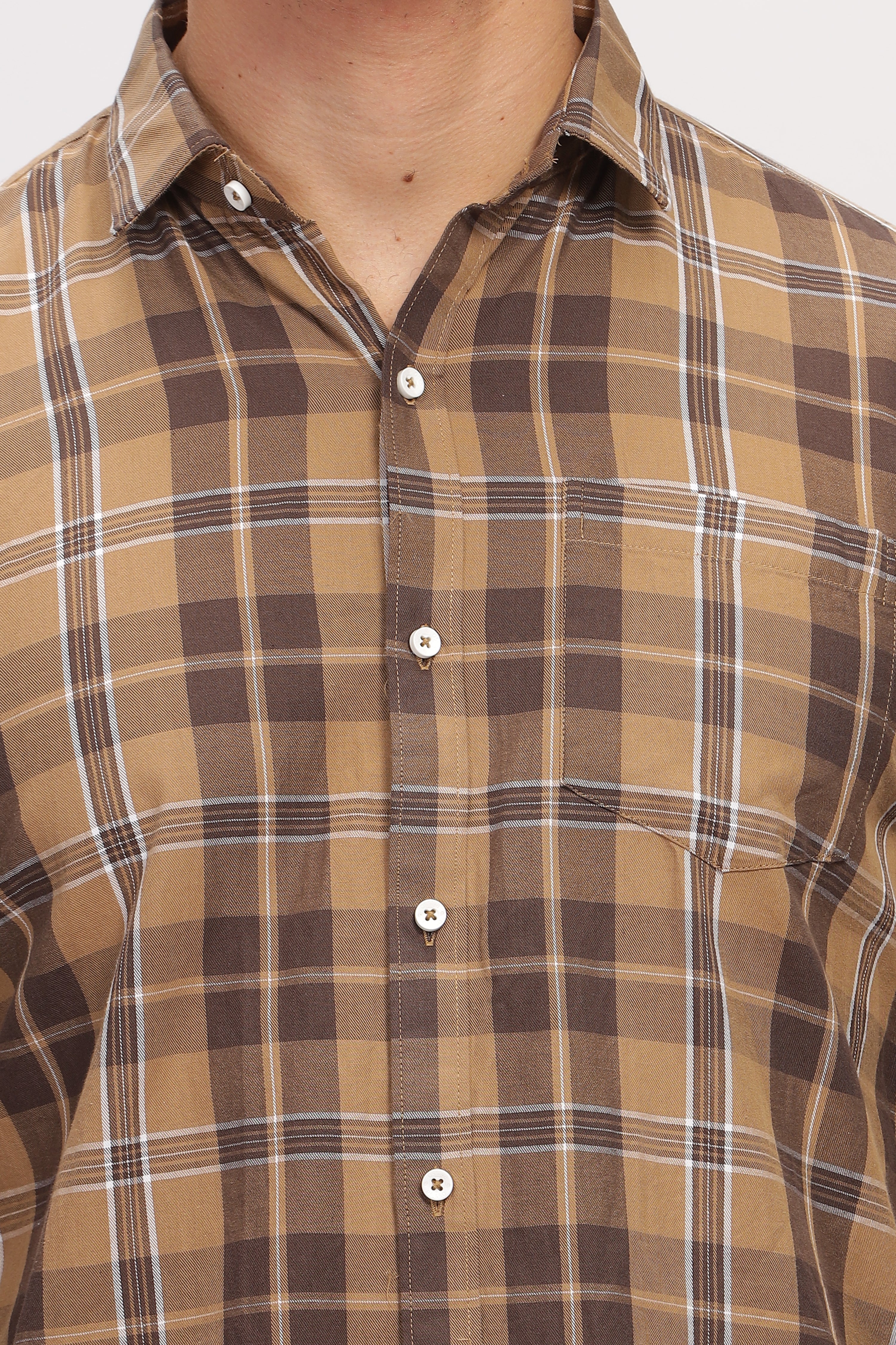 Rust Brown Slim Fit Checkered Shirt