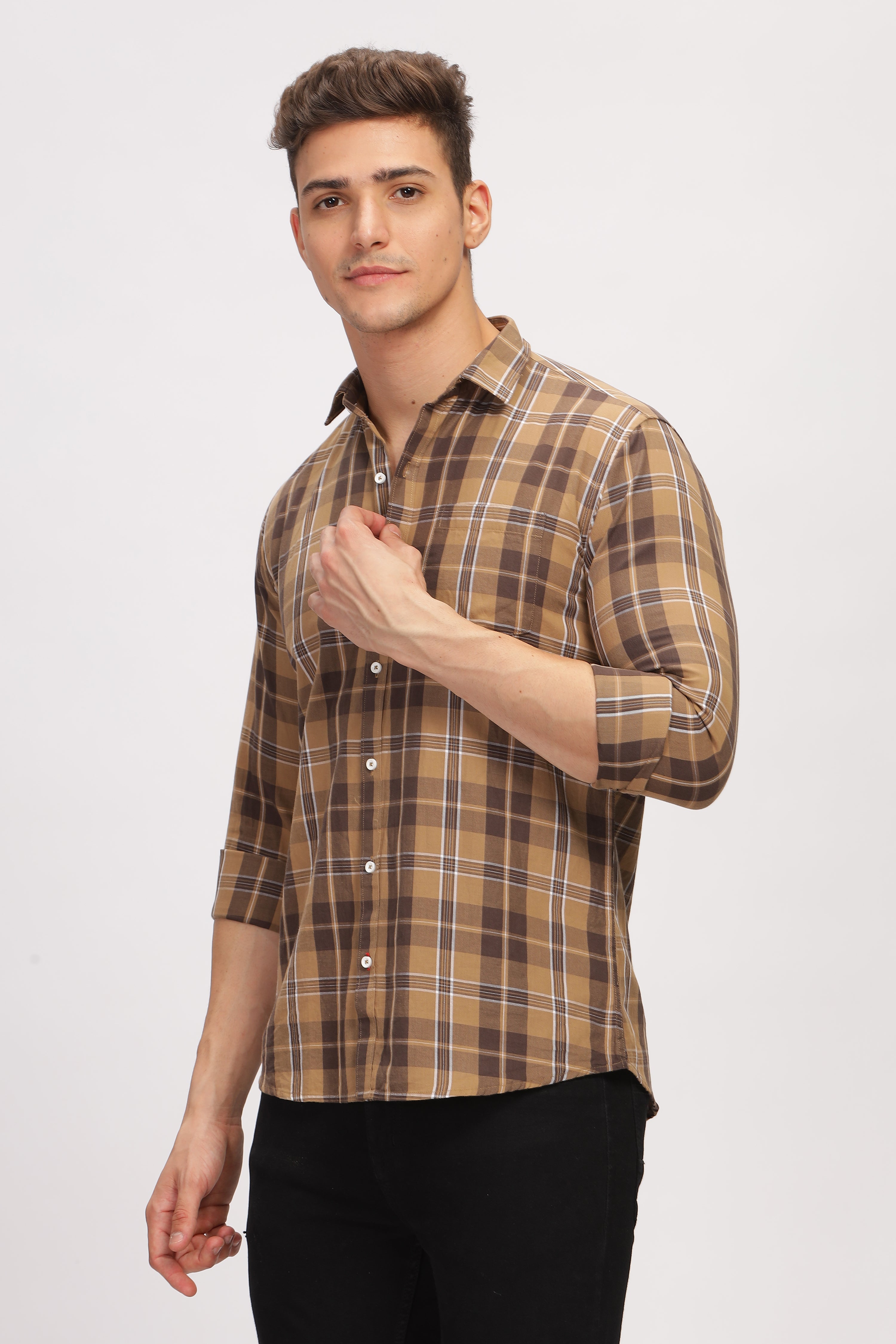 Rust Brown Slim Fit Checkered Shirt