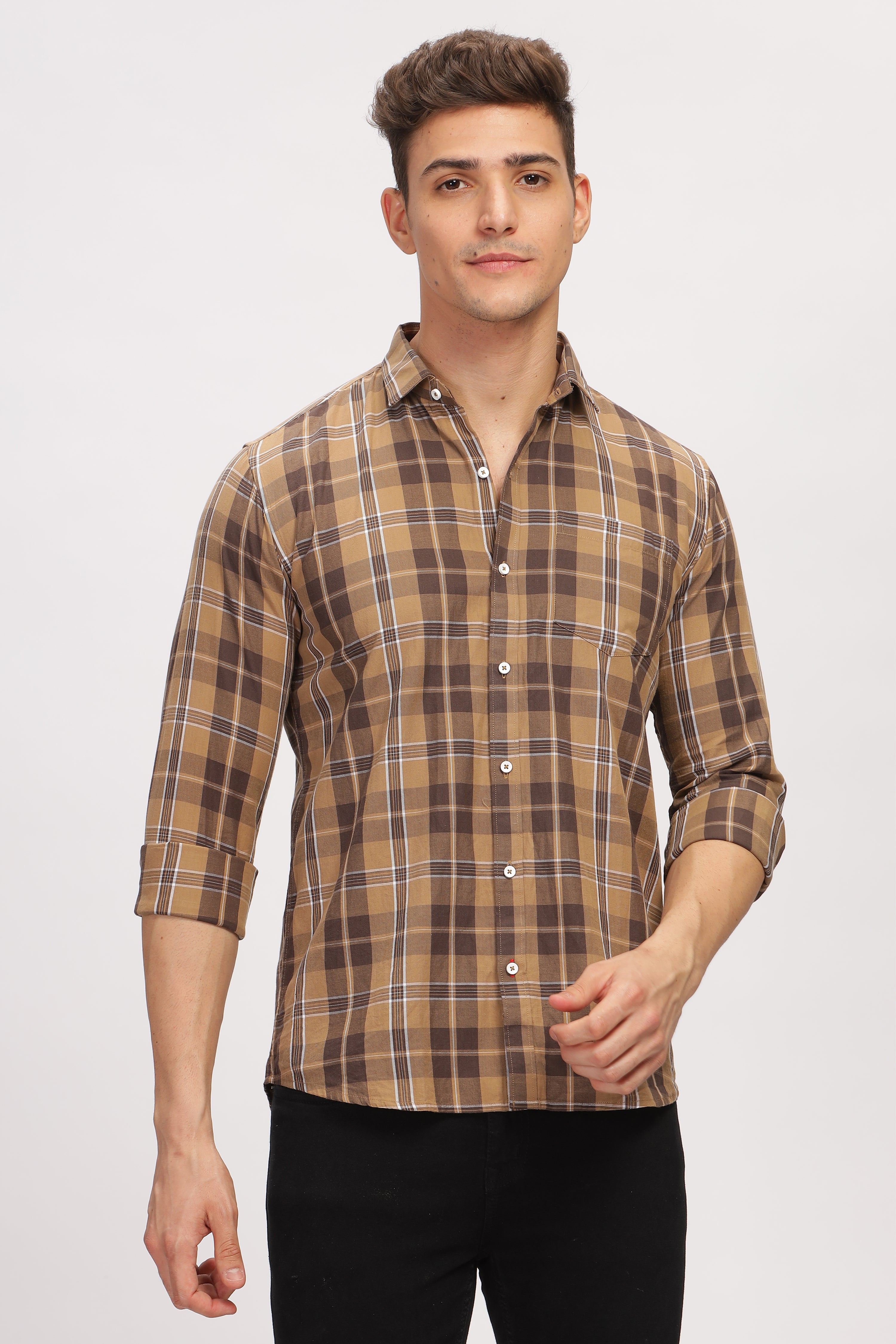 Rust Brown Slim Fit Checkered Shirt