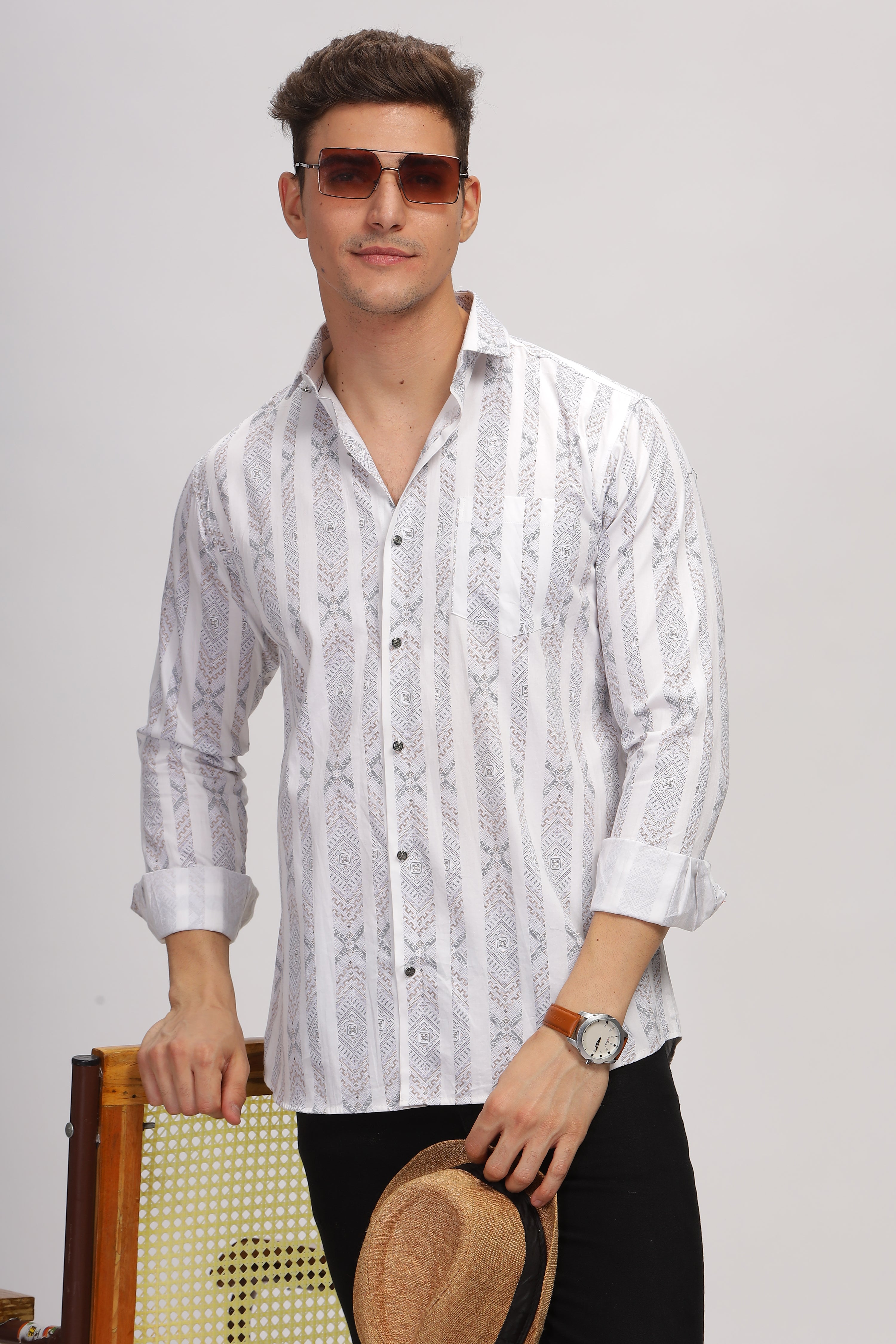 Artistic Printed White Shirt