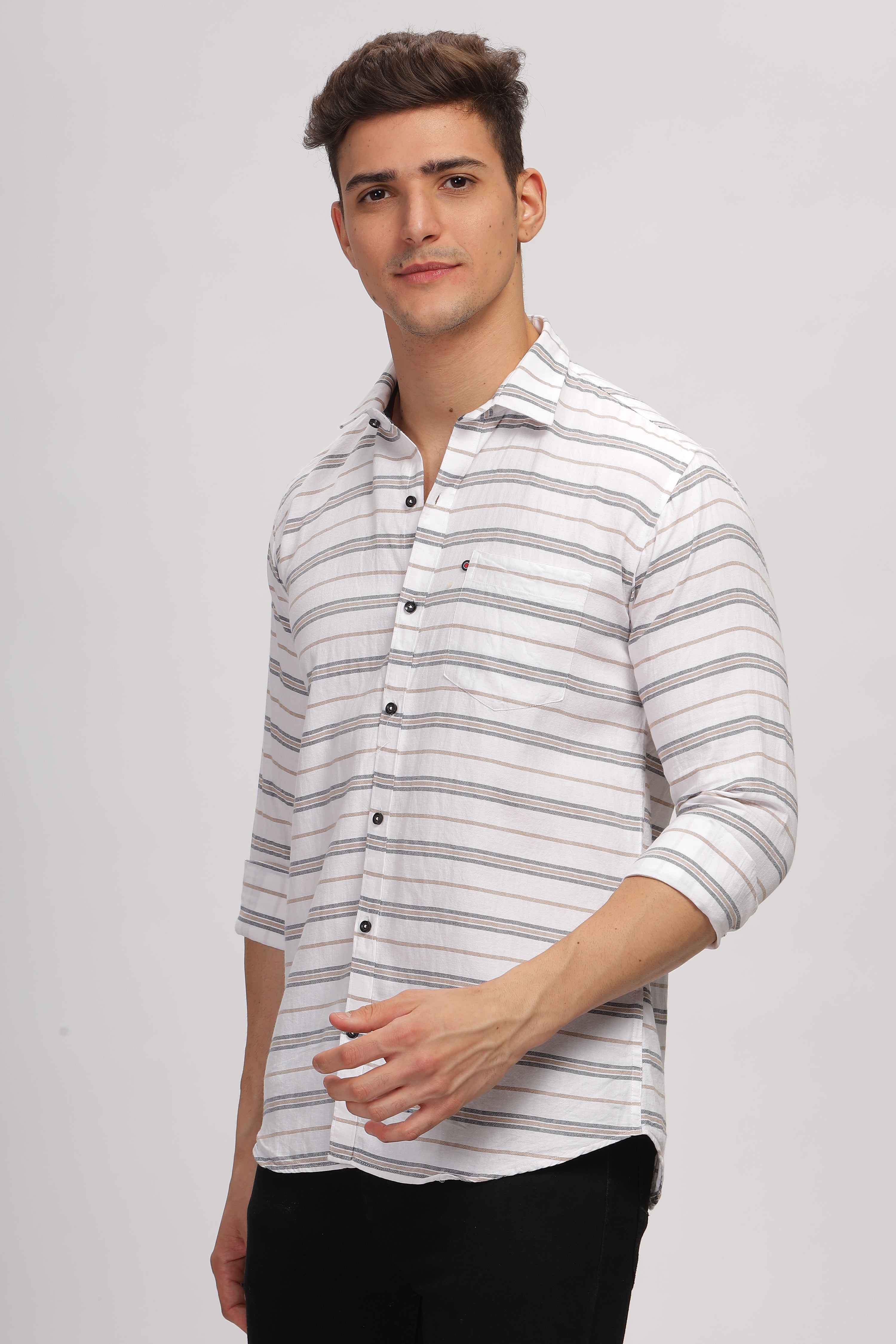 Horizontally Striped White Shirt