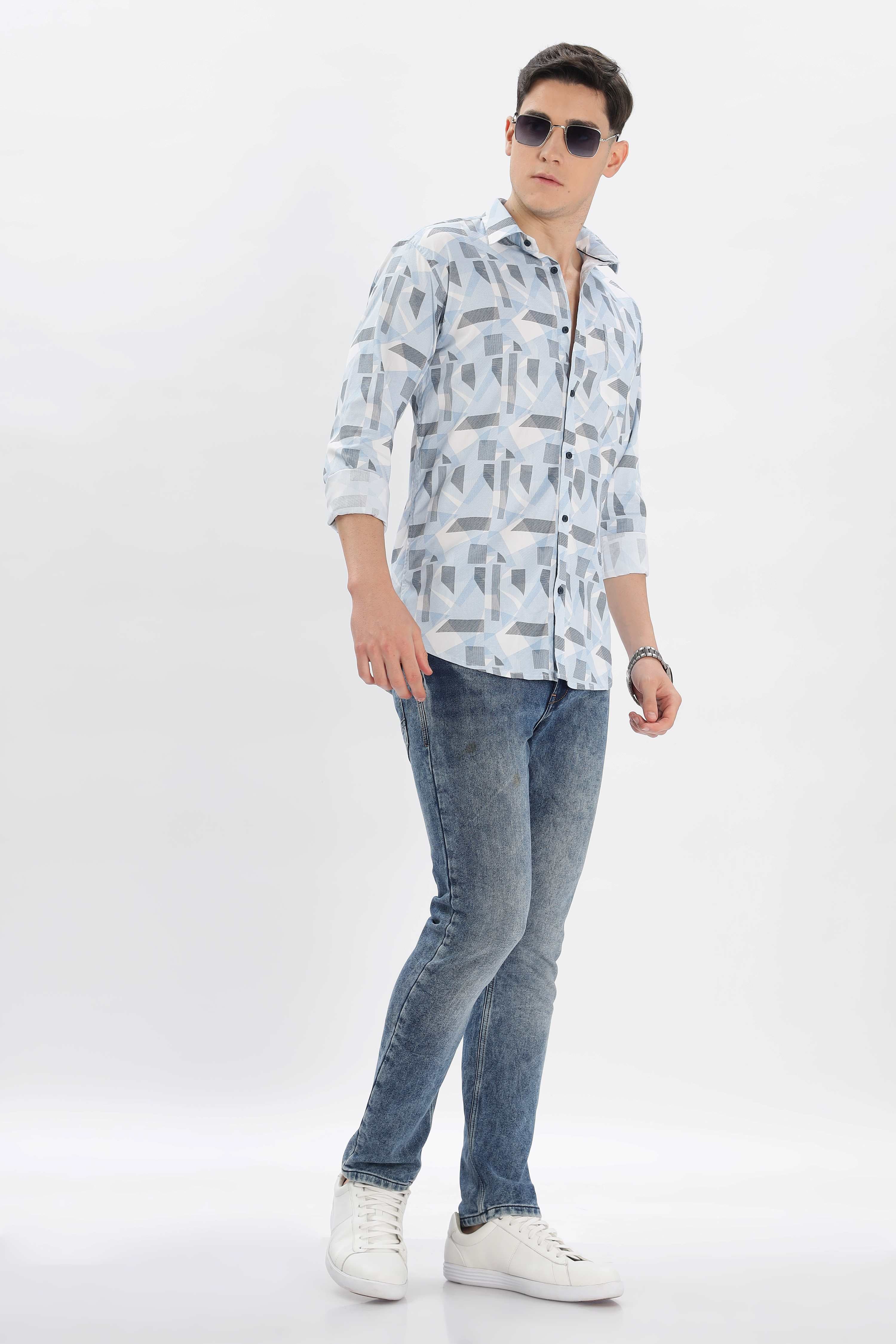 Men Printed Casual Silver Shirt