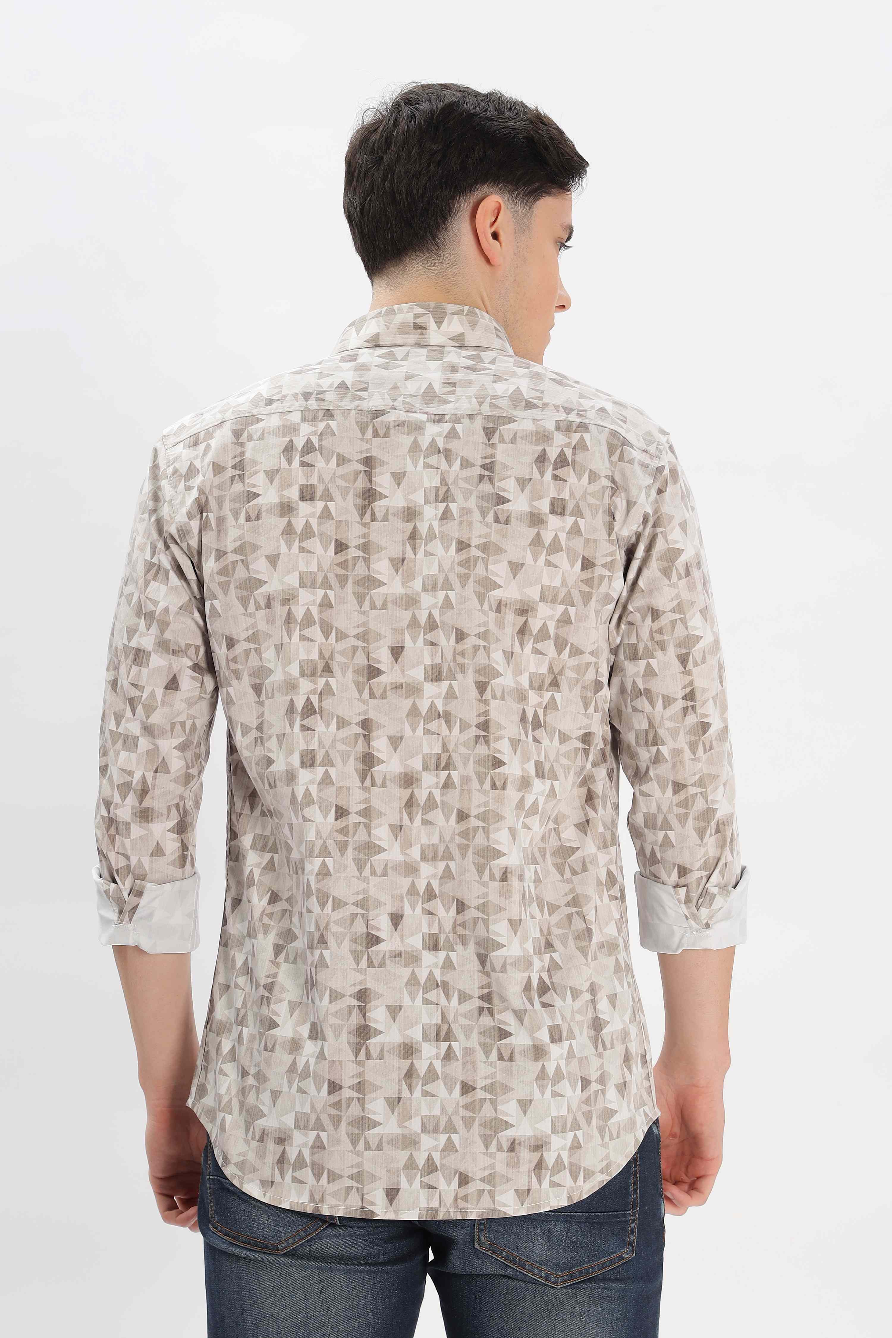 Low-Poly Greyish-Brown Design Printed Shirt