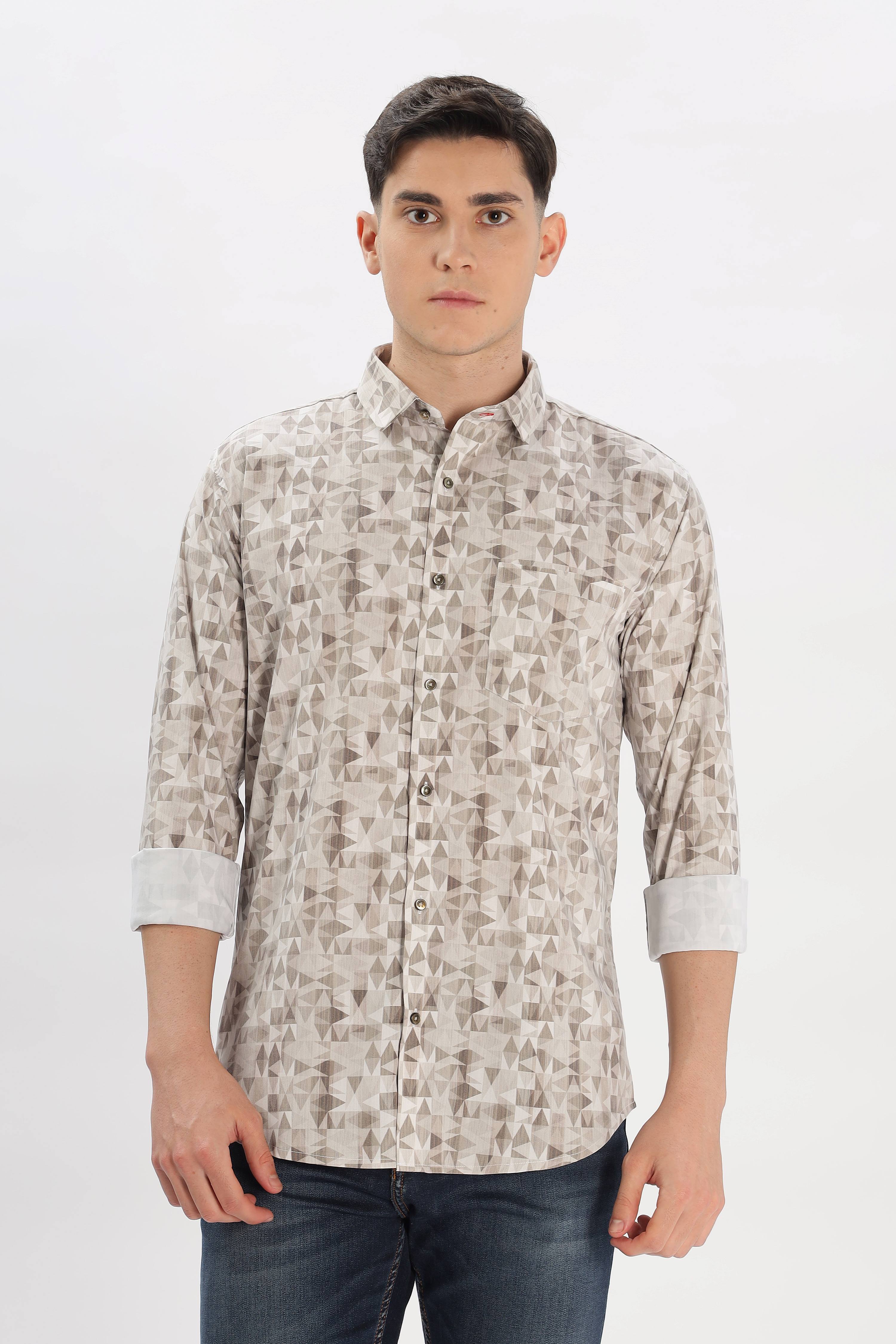 Low-Poly Greyish-Brown Design Printed Shirt