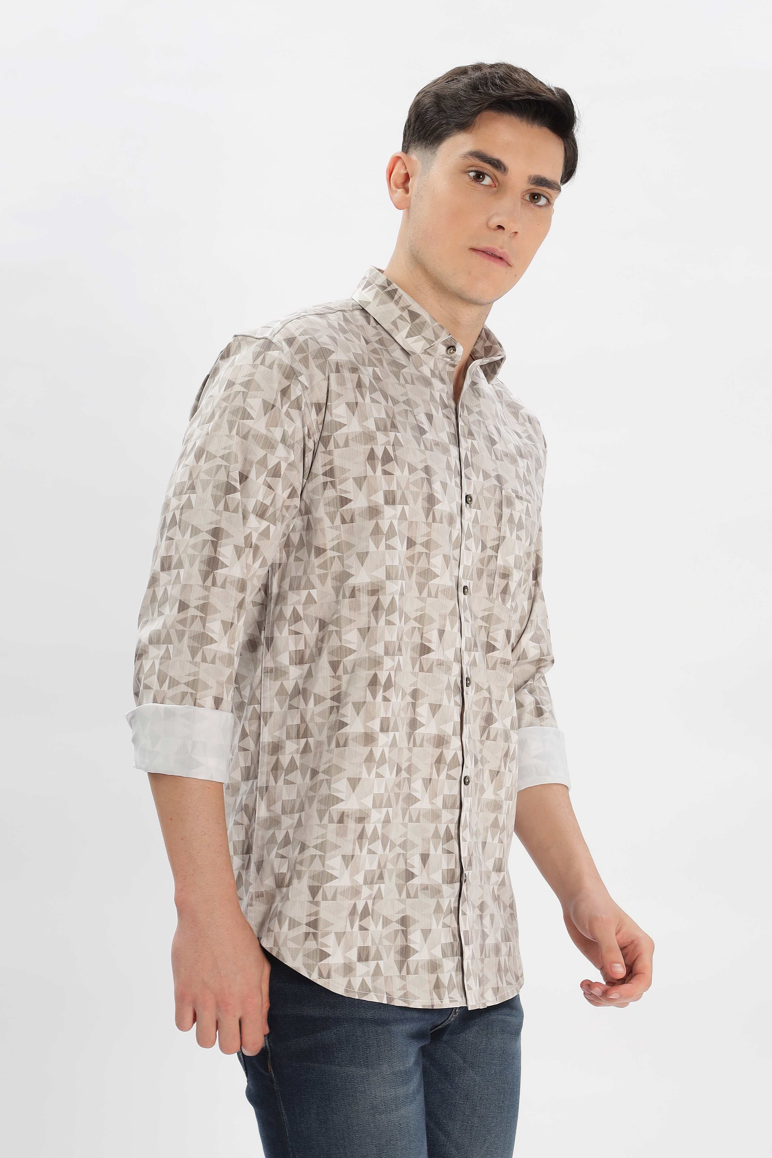 Low-Poly Greyish-Brown Design Printed Shirt