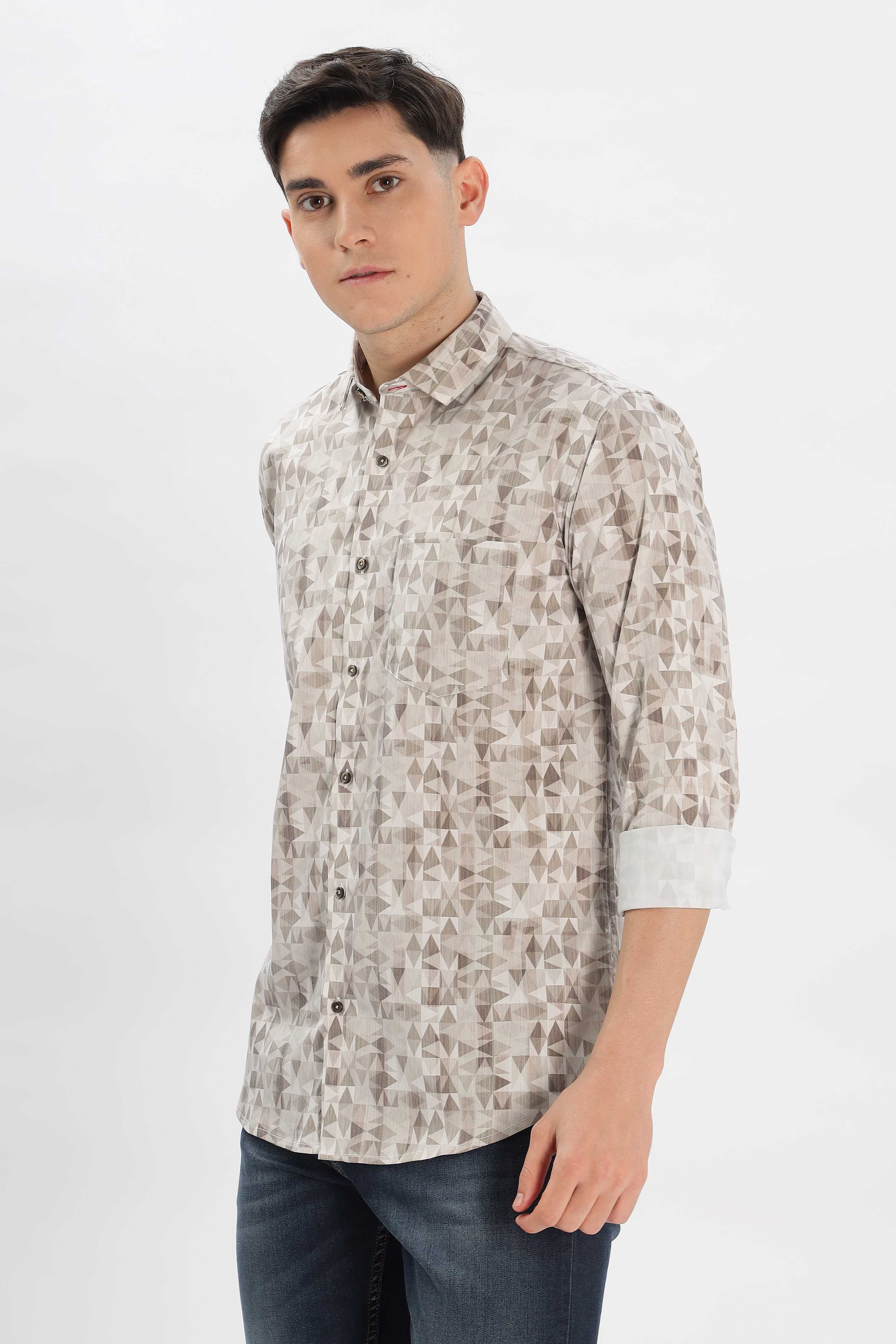 Low-Poly Greyish-Brown Design Printed Shirt