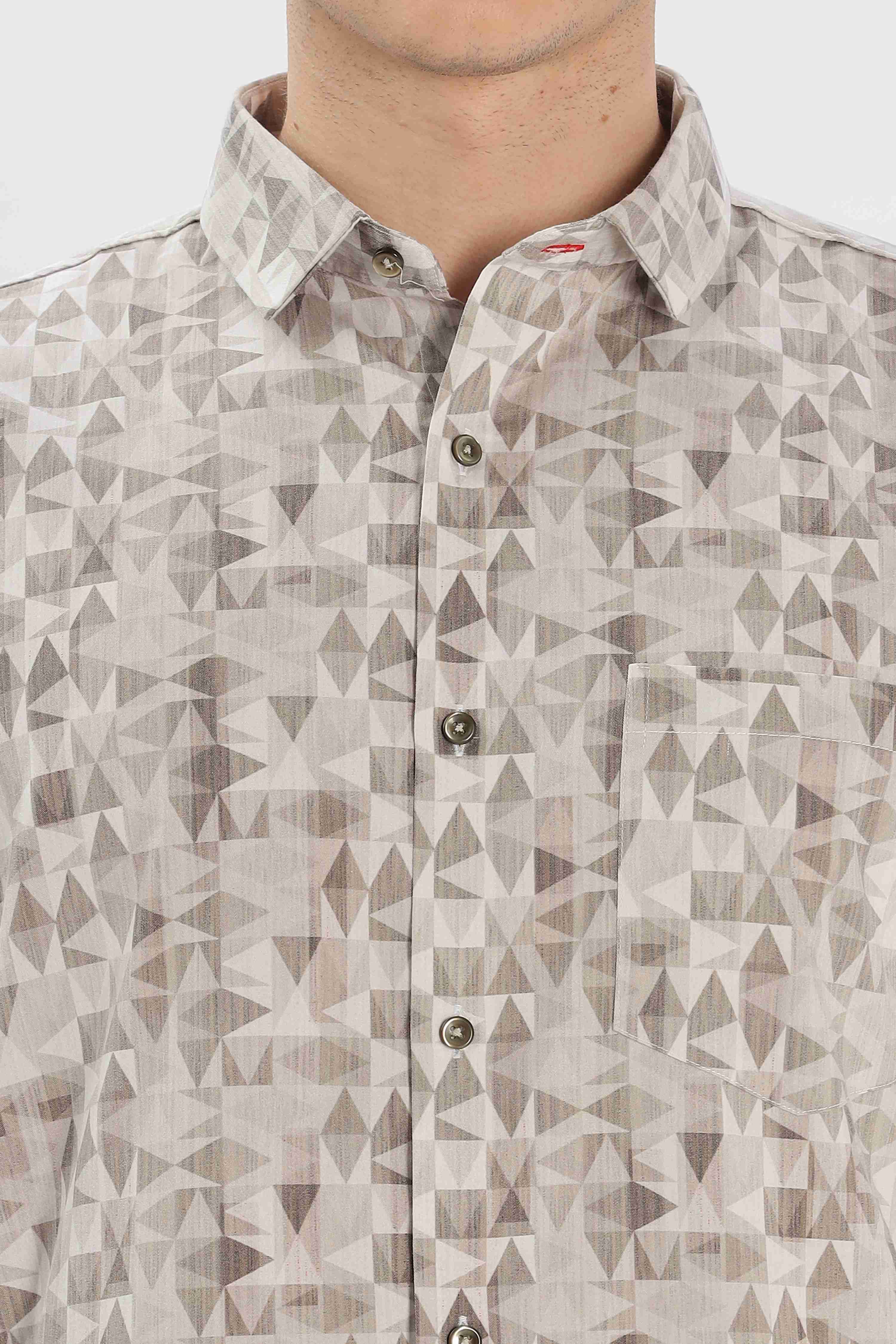 Low-Poly Greyish-Brown Design Printed Shirt