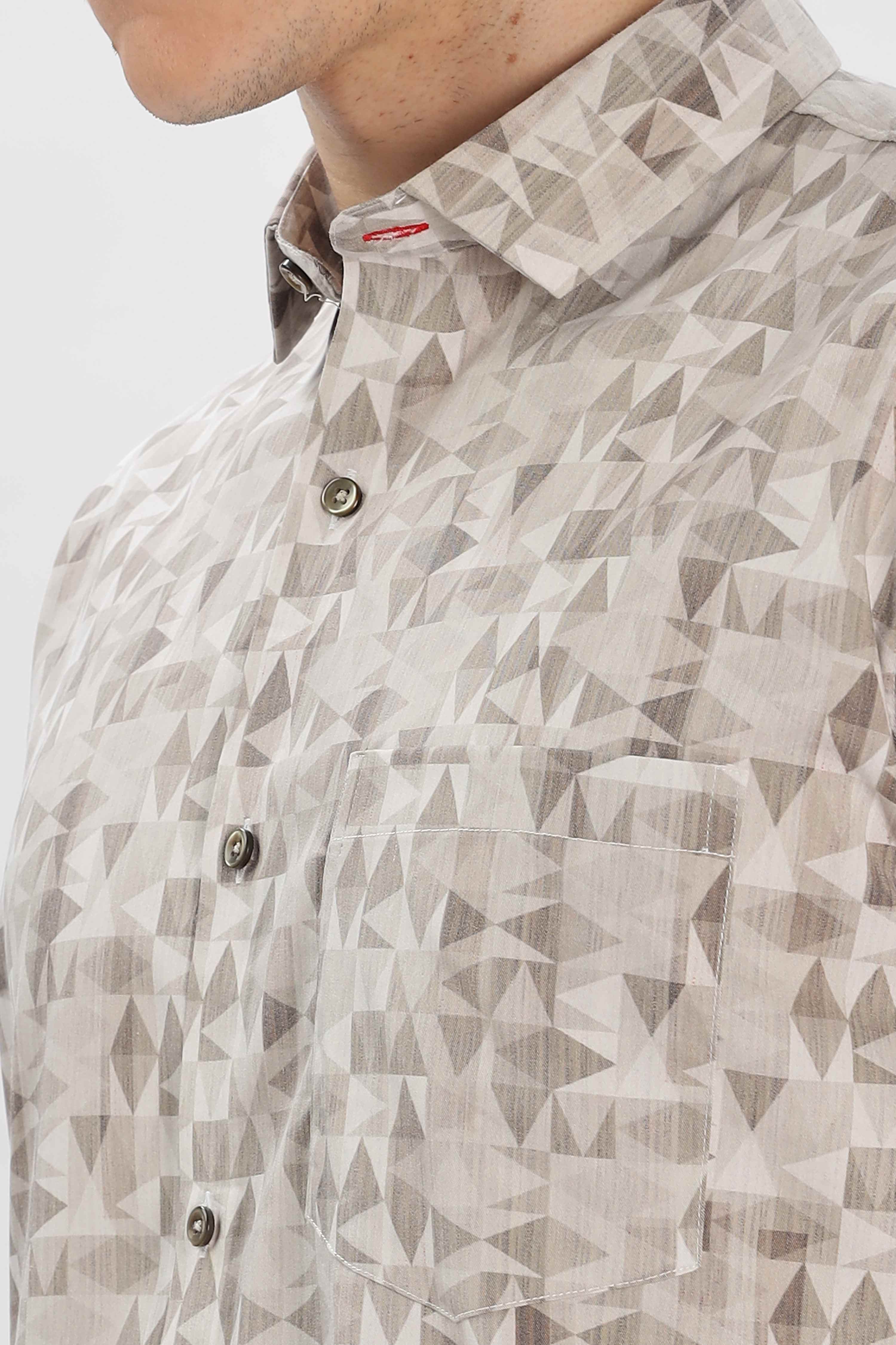 Low-Poly Greyish-Brown Design Printed Shirt