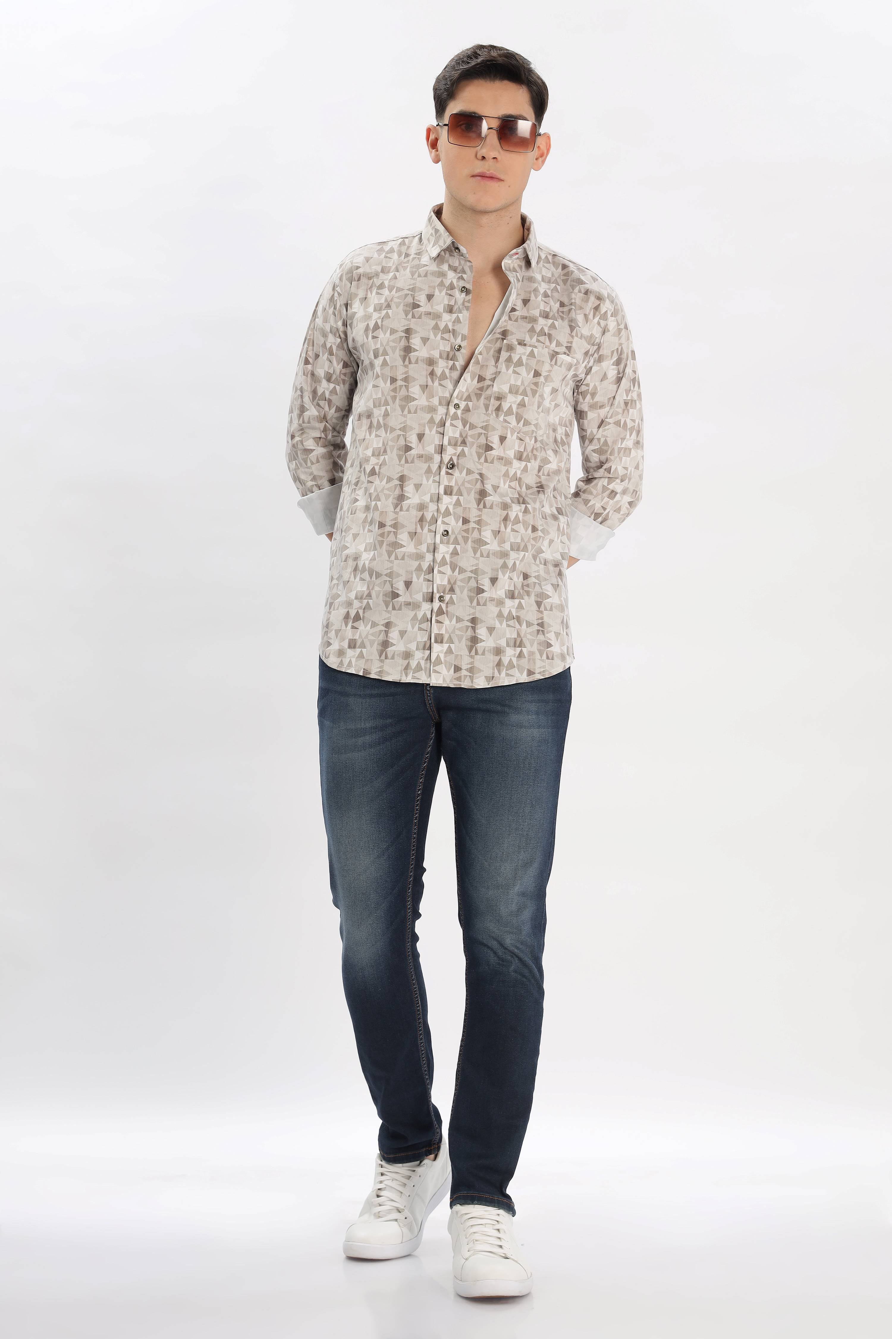 Low-Poly Greyish-Brown Design Printed Shirt