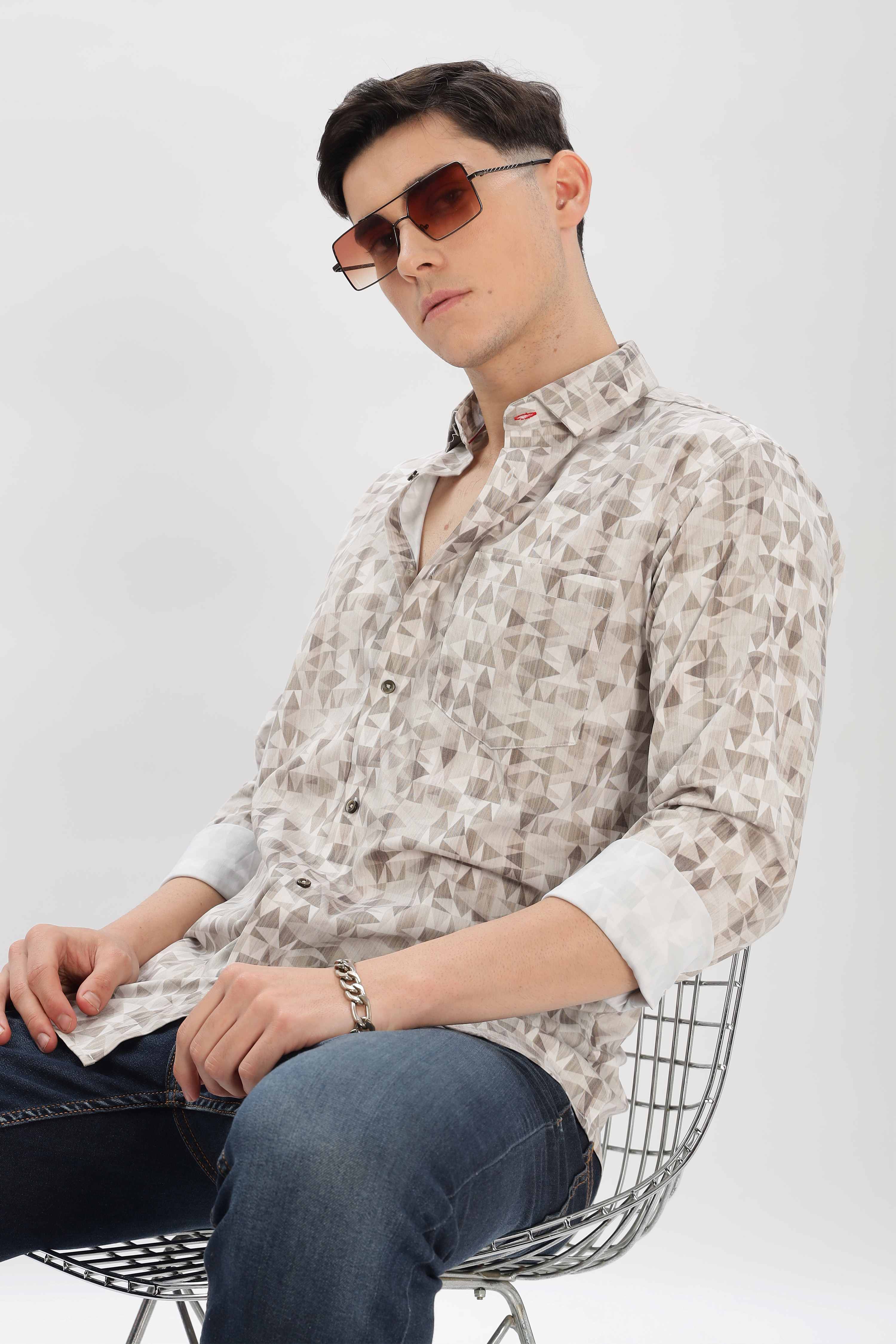 Low-Poly Greyish-Brown Design Printed Shirt