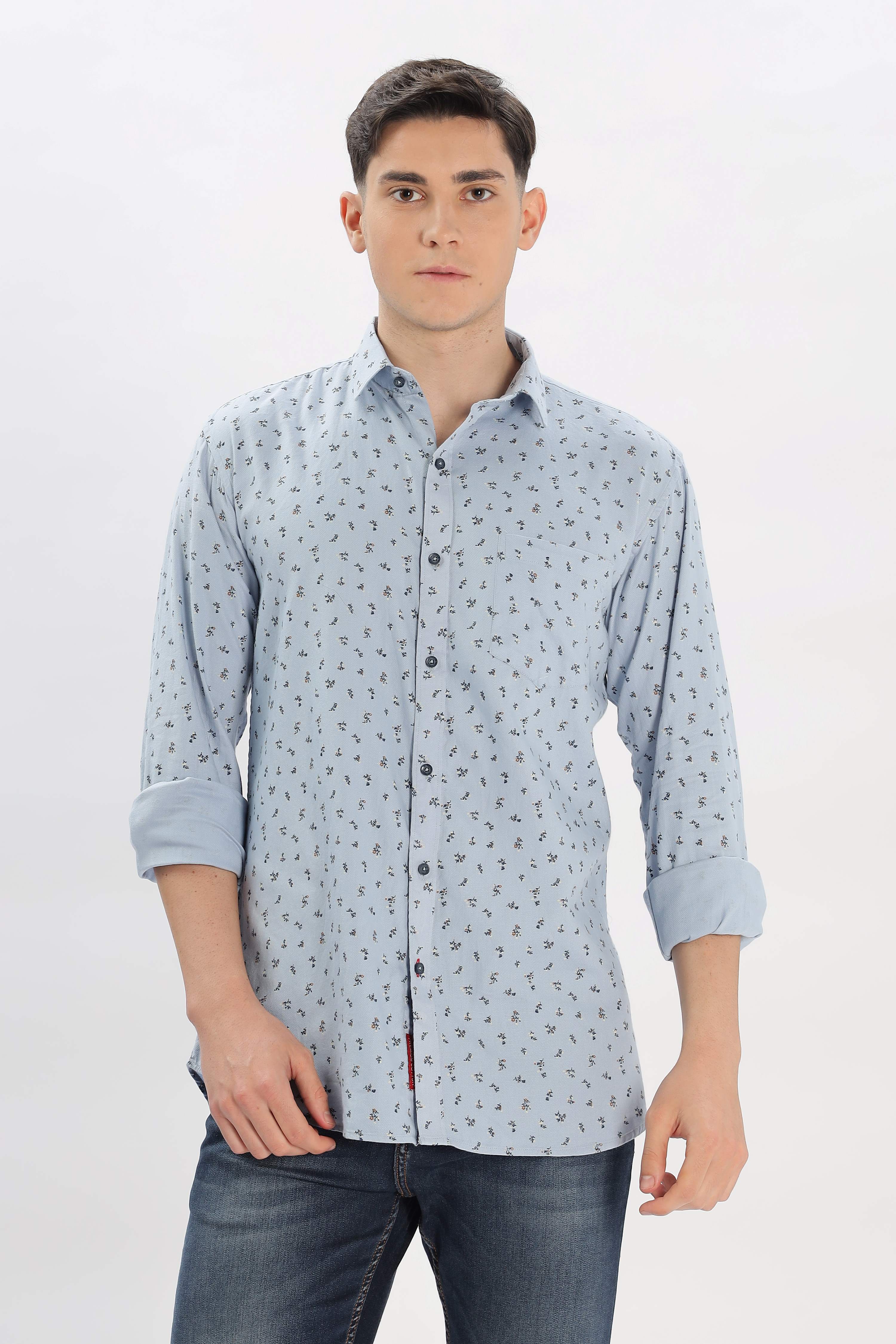 Blue Stalk Floral Printed Shirt