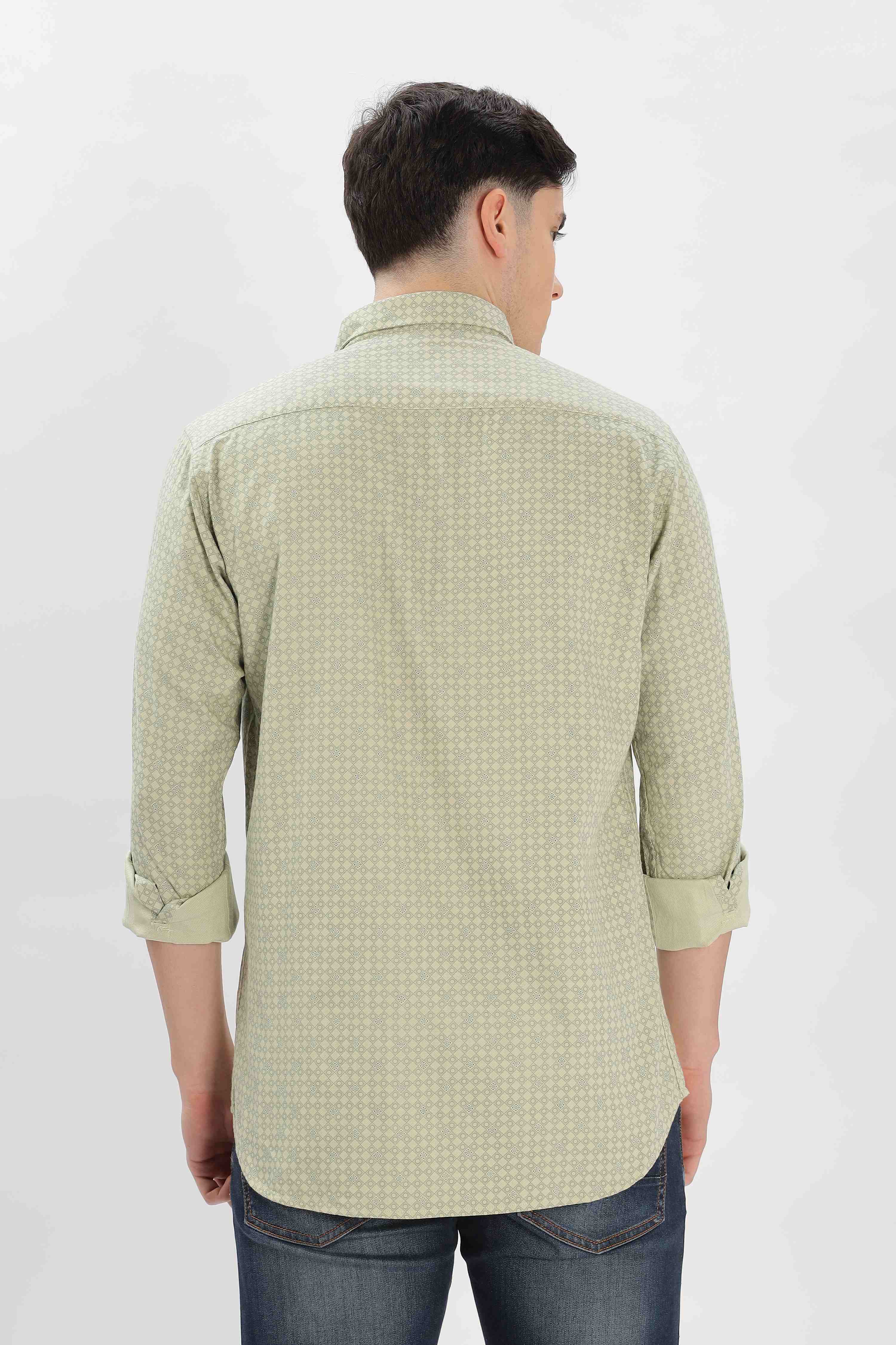 Olive Cotton fabric Geometric Pattern Shirt