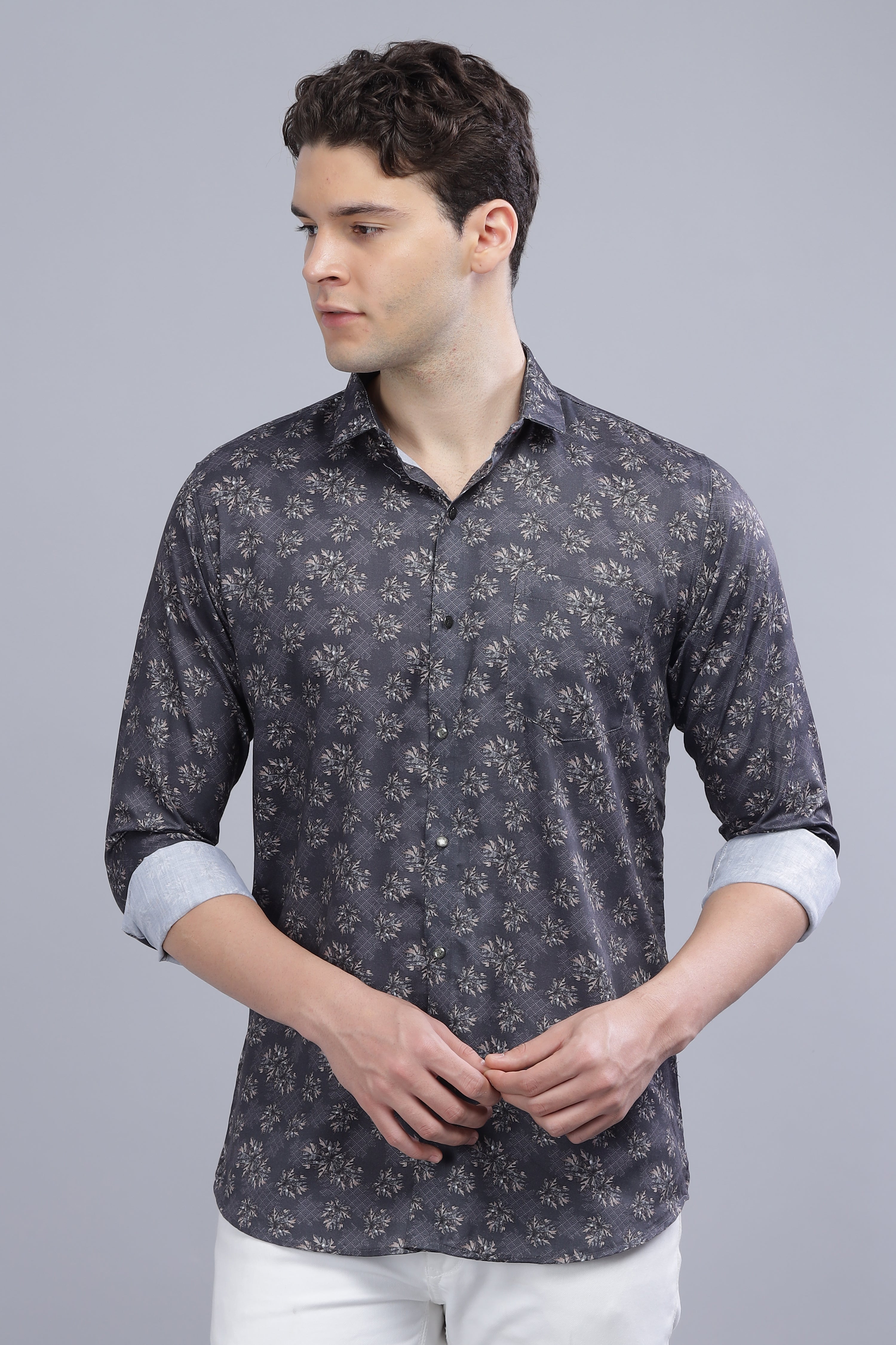 Floral Grey Linen Shirt